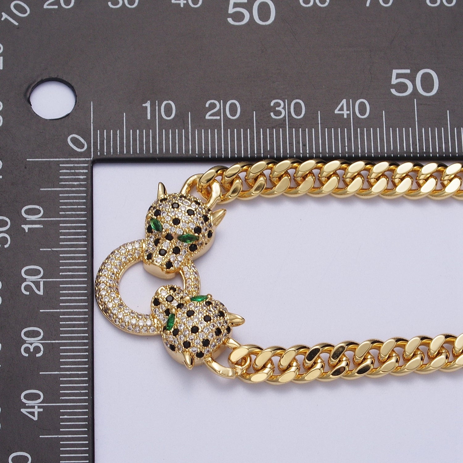 Micro Paved Green Eyed Jaguar Panther 18 Inch Curb Chain Necklace in Gold & Silver | WA-1361 WA-1362 - DLUXCA