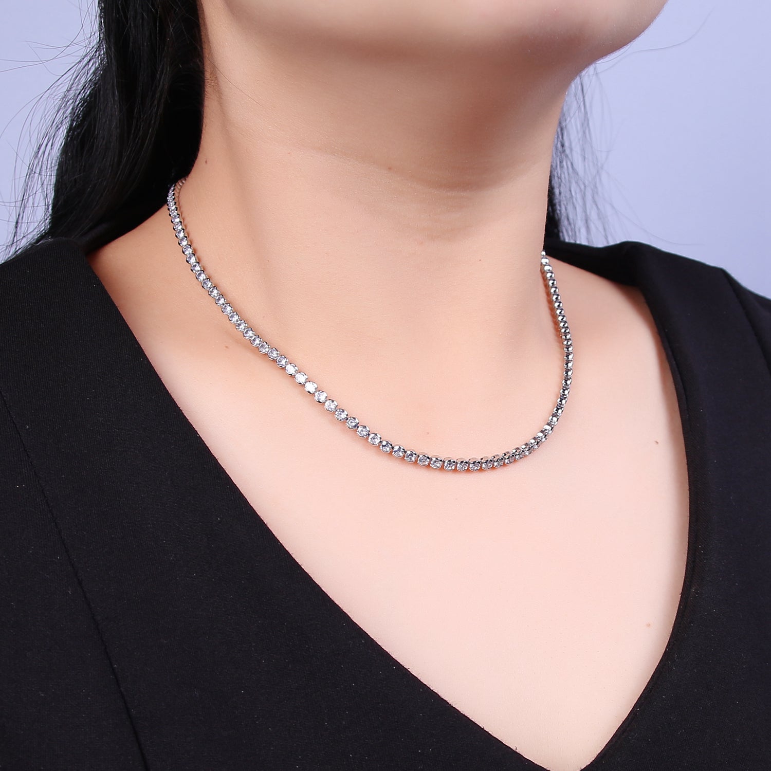 Round Cubic Zirconia Tennis Necklace , Diamond Necklace , 14K Gold Filled Tennis Adjustable Necklace, Gift for her WA-600 - DLUXCA
