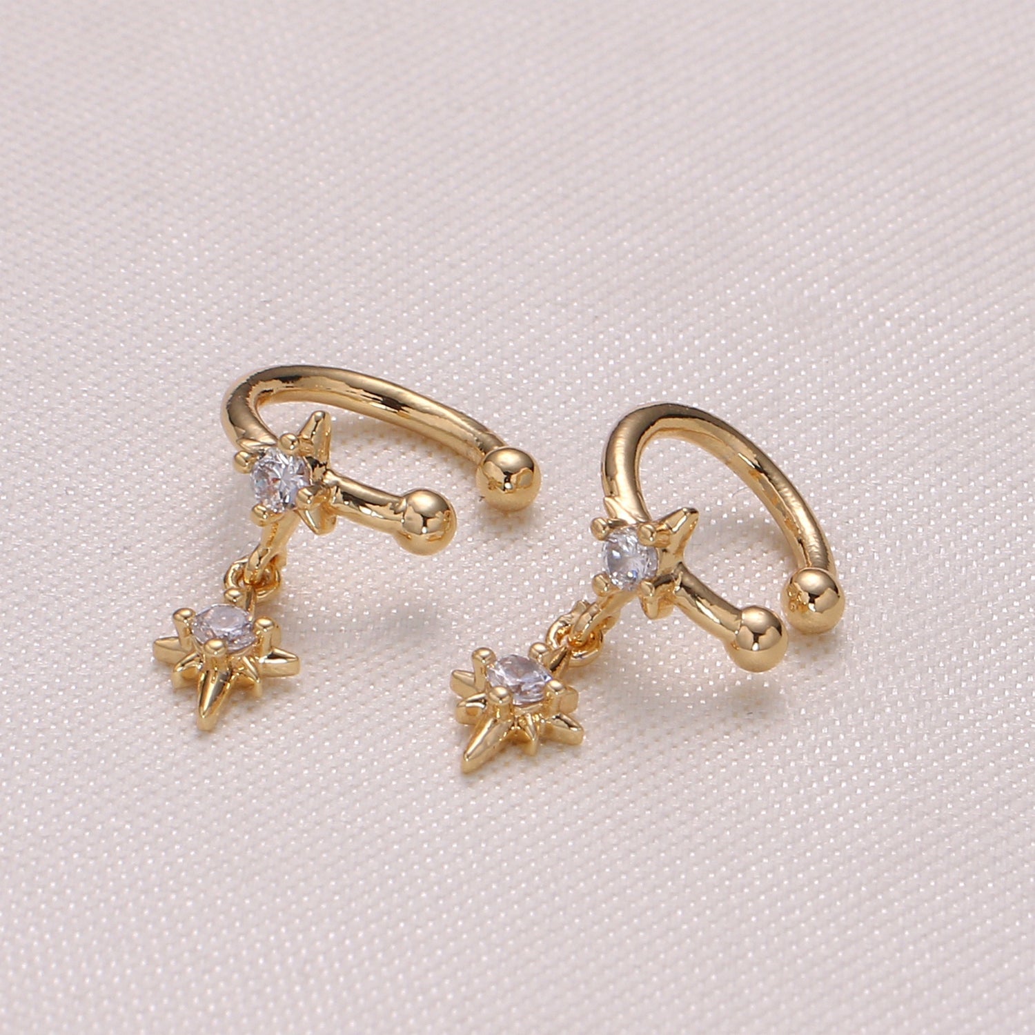 Dainty CZ North Stars Gold Plated Huggies Earring Mini Zirconia Golden Huggies Earring Jewelry GP-995 - DLUXCA