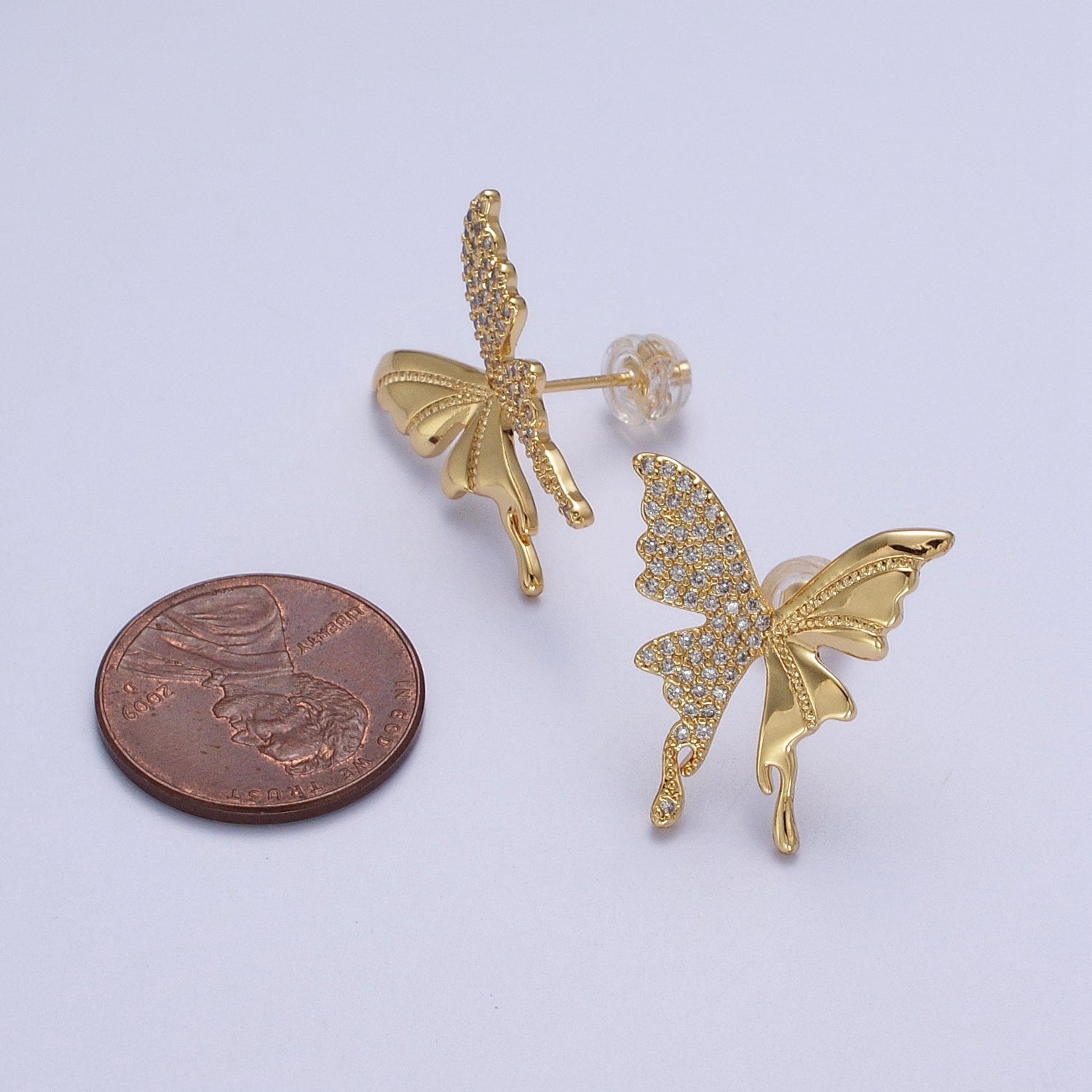 Micro Paved Butterfly Wings Gold, Silver Stud Earrings | Y197 Y198 - DLUXCA