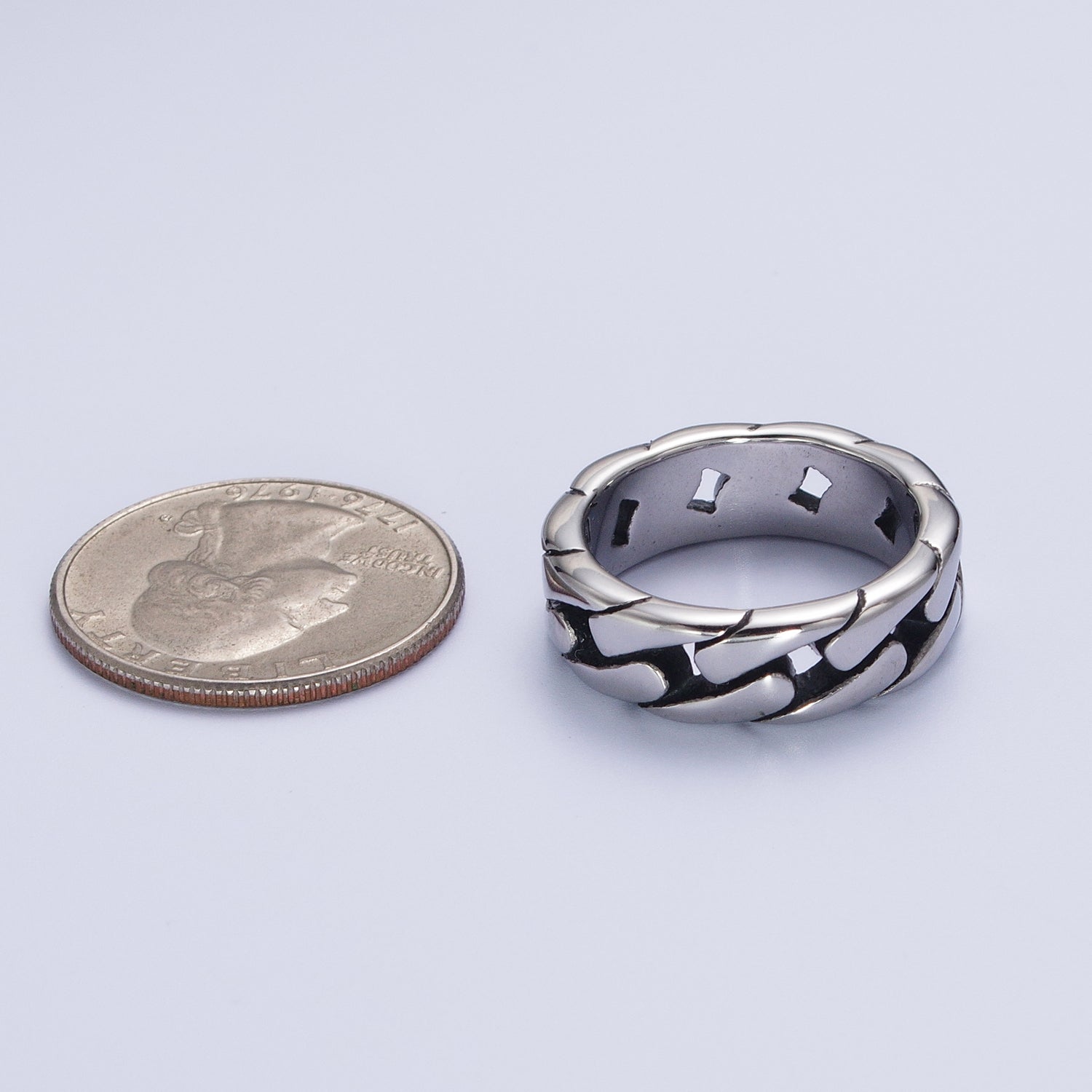Flat Curb Chain Link Gold/Silver Stainless Steel Ring | V083-V086 - DLUXCA