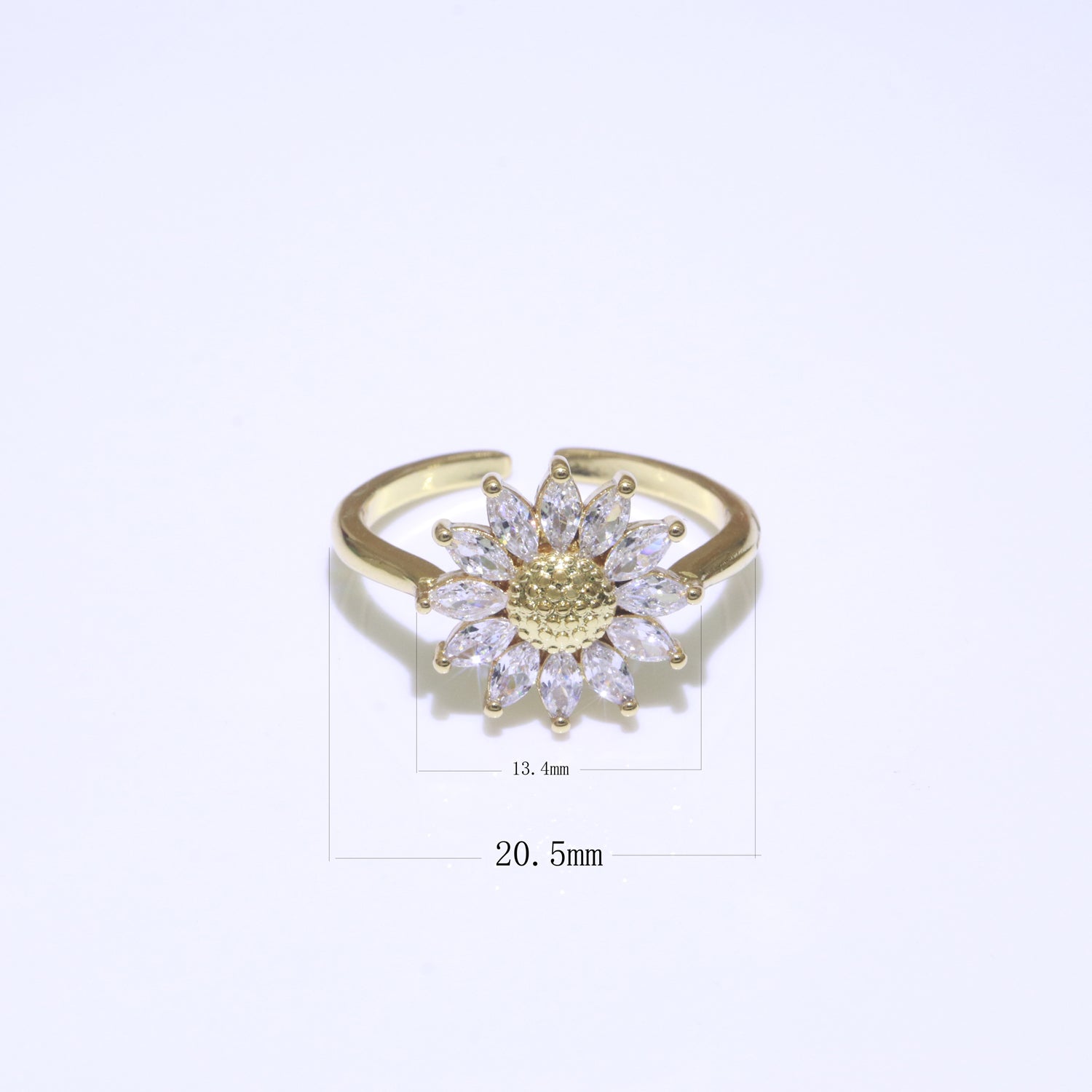 Gold Sun Flower Ring 14k Gold Filed Dainty Ring Cz Open Adjustable Minimalist Ring Stackable Jewelry - DLUXCA