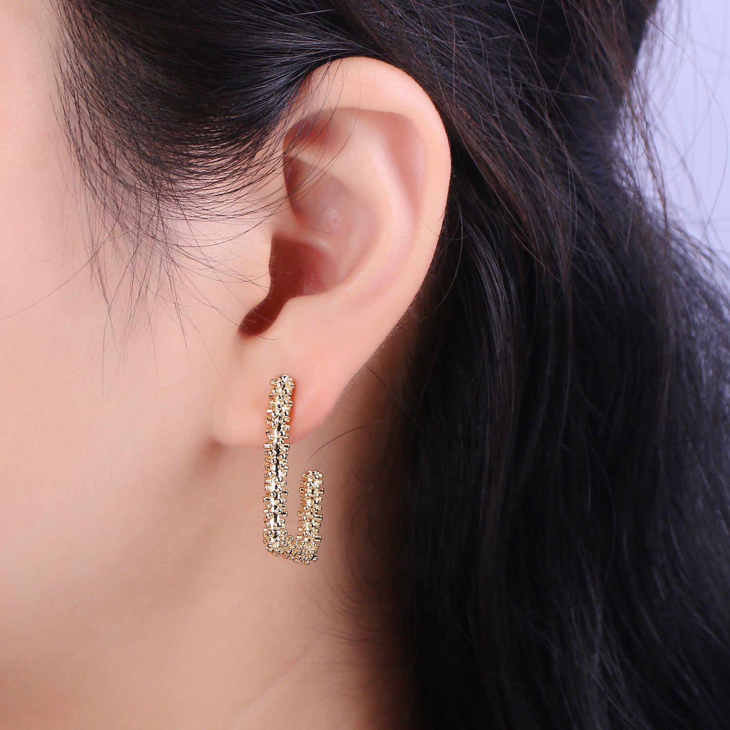 Cute Modern Earrings - Gold Semi Hoop Earrings - Minimalist Hoop Earrings - Dainty Gold C Hoop Earring - DLUXCA