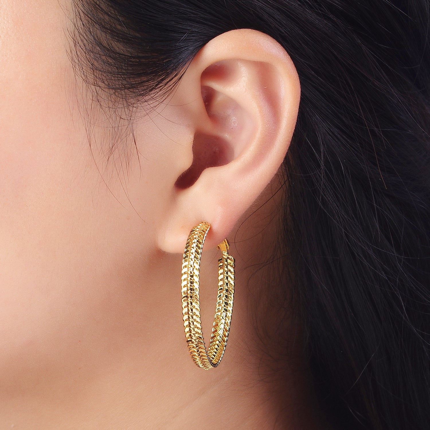 38mm Curb Snake Chain Hoops Stud Latch Statement  Gold, Silver Earrings | Y201 Y202 - DLUXCA