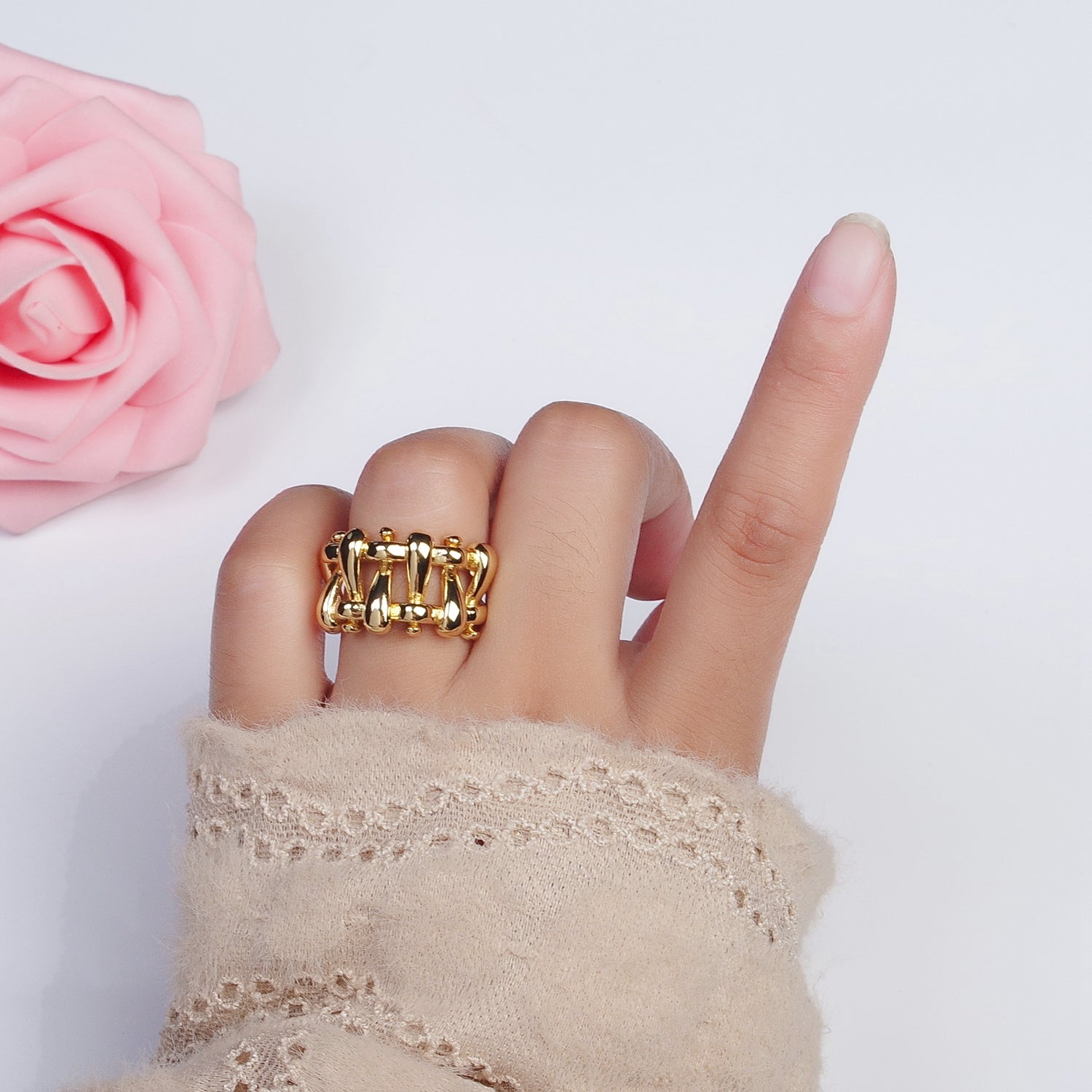 Gold Filled Minimalist Gold, Silver Bubble Wide Geometric Rings | Y390 Y391 - DLUXCA