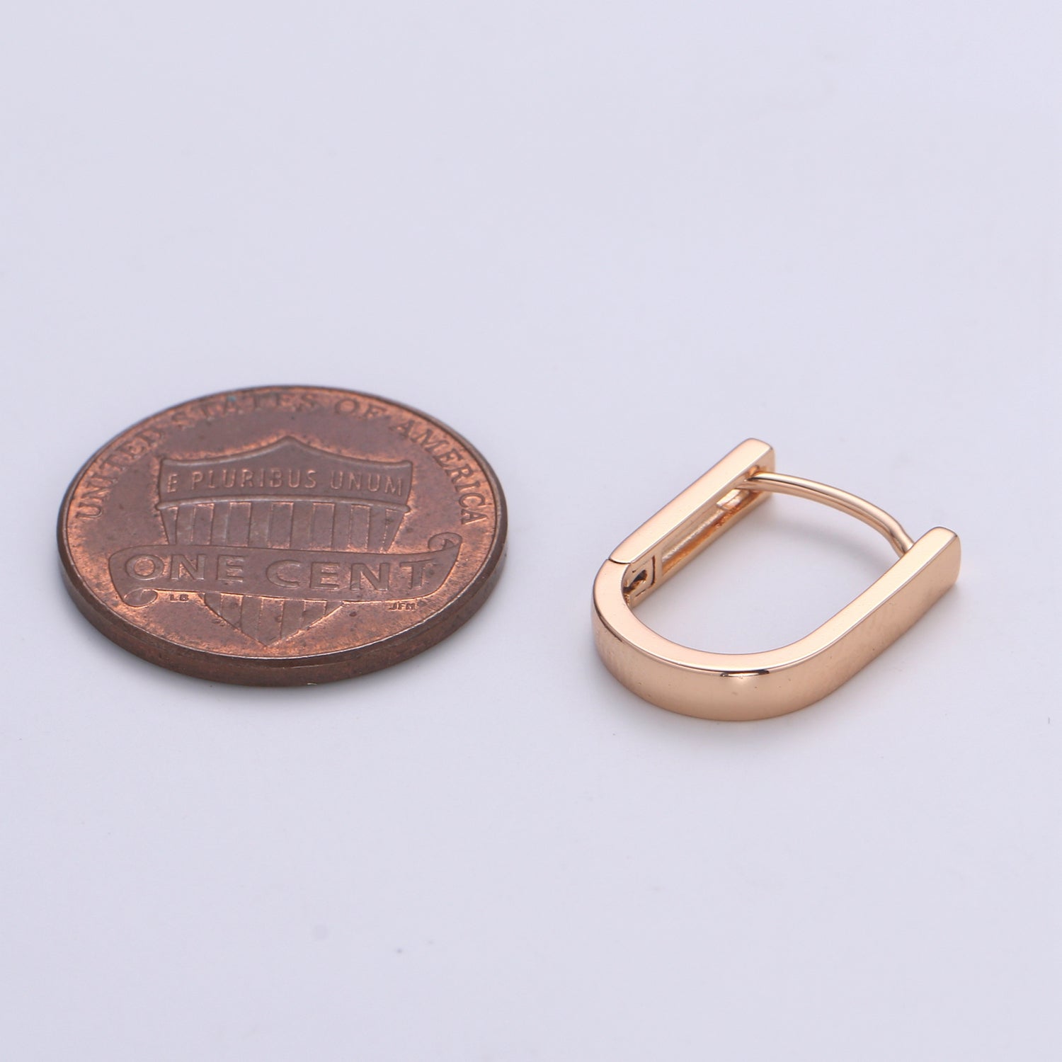 1 Pair Rose Gold U Shaped Boxy Huggie Earrings 11.8mm X 2.7 mm For Every Day Wear - DLUXCA