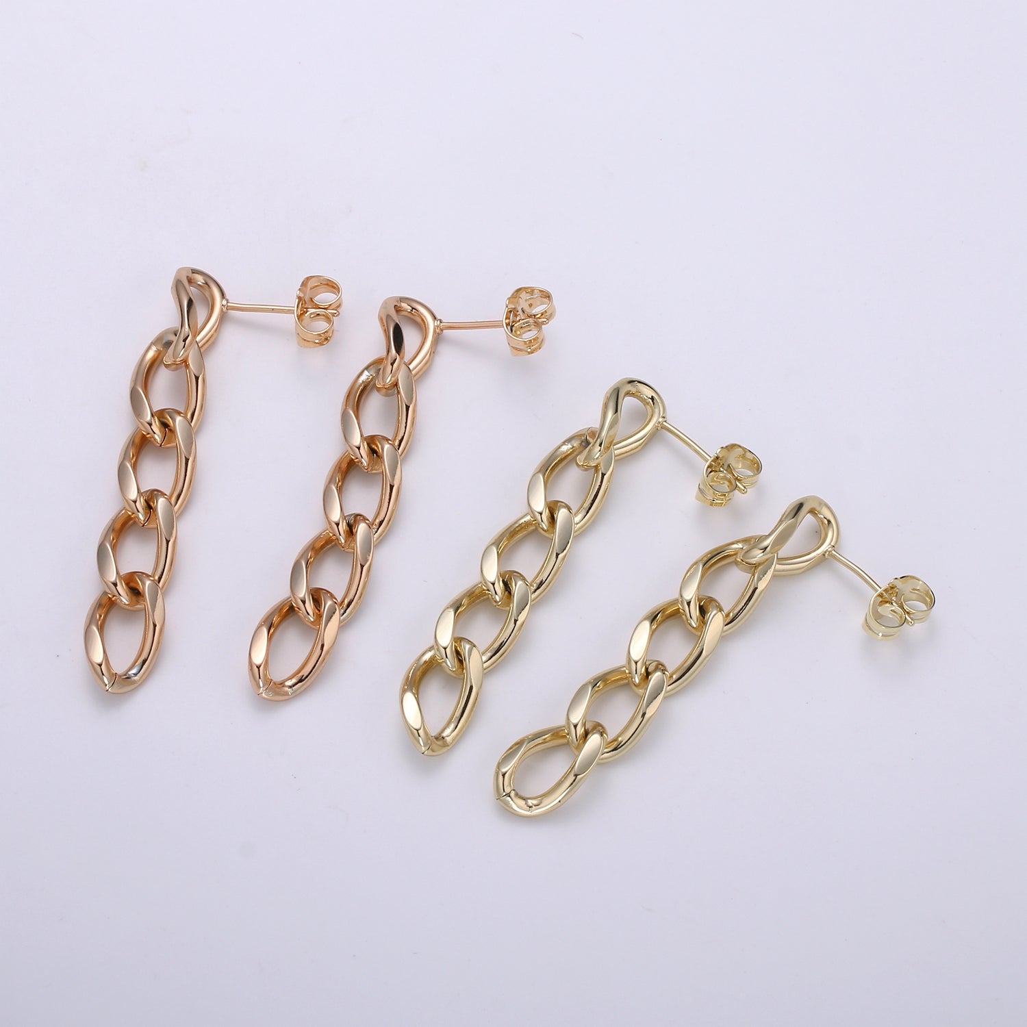 Rose Gold & Gold 49x8mm Cuban Long Chain Earring, Bold Earrings, Perfect Gift For Her - DLUXCA