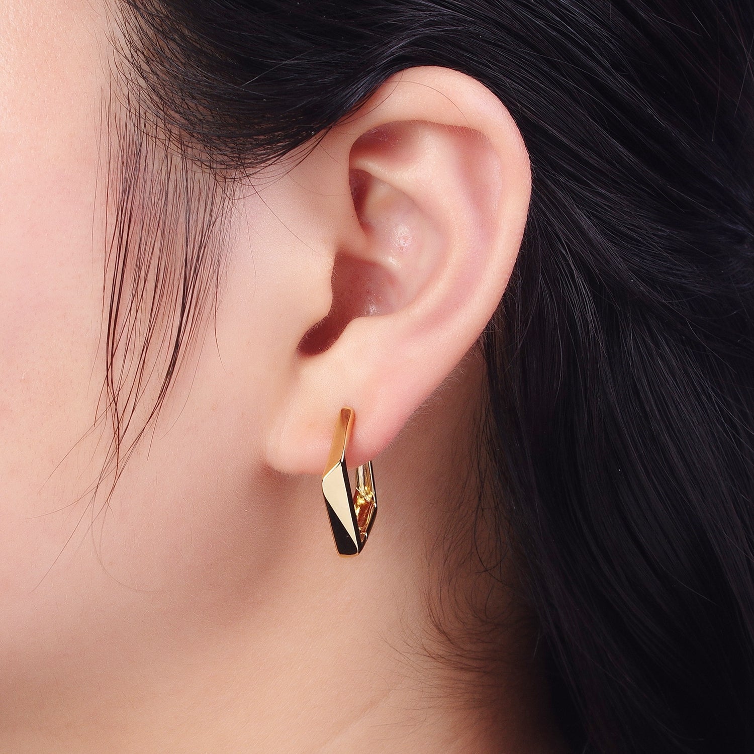 Gold Hoop Earrings, Geometric Hoop Earrings, Diamond Shaped Hoop Earrings, Statement Hoop Earrings G-335 - DLUXCA