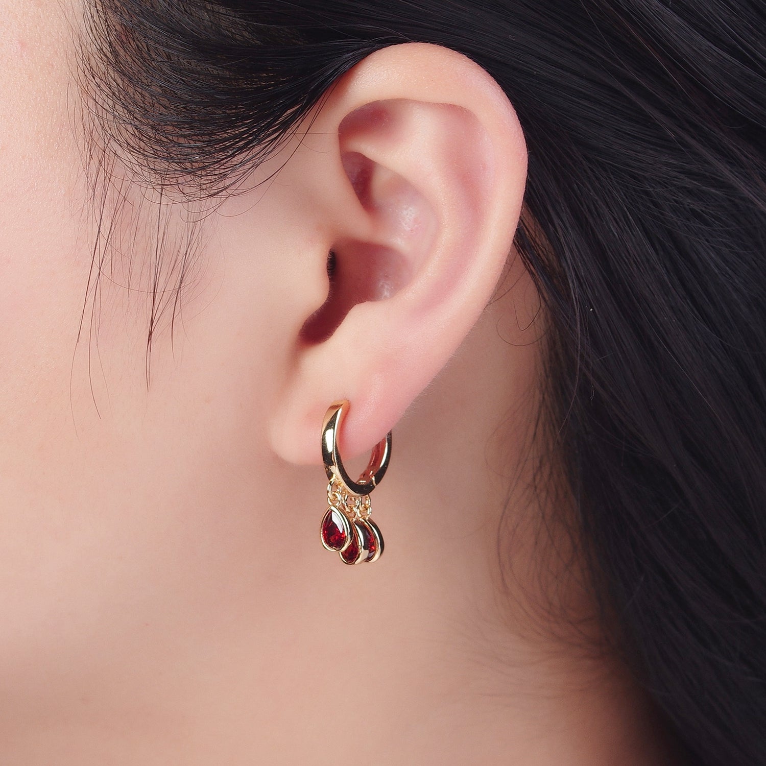16K Gold Filled Three Teardrop Cubic Zirconia Huggie Dangle Drop Earrings | P172-P174 T175 - DLUXCA