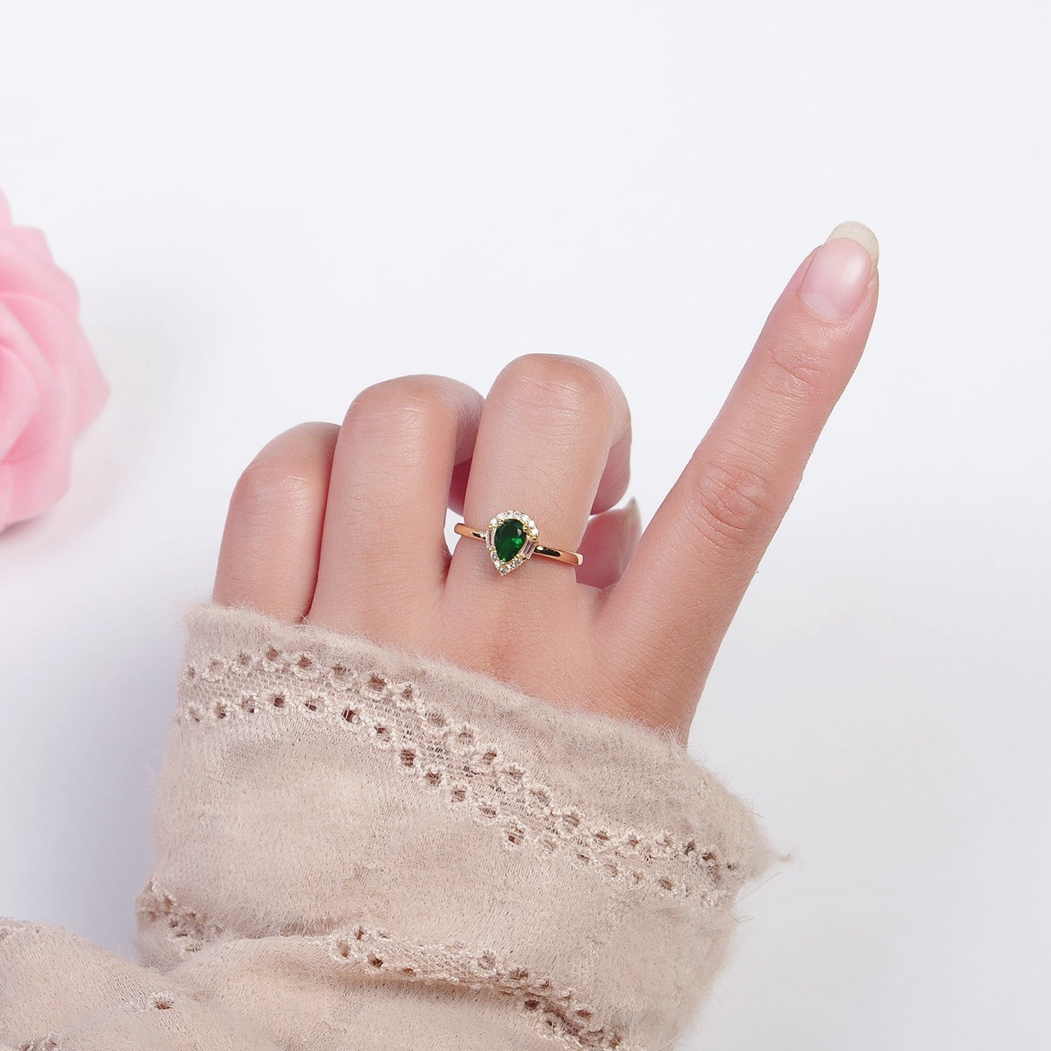 Emerald Green Teardrop CZ Promise Ring  P-325 - DLUXCA