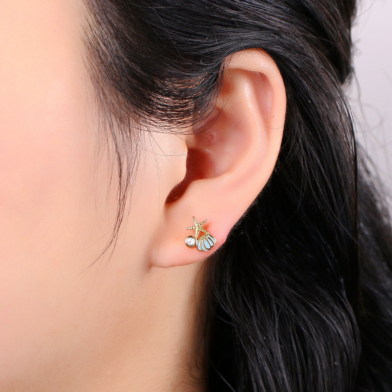 Starfish Ocean Under the Sea Stud Earring with Cz stone - DLUXCA