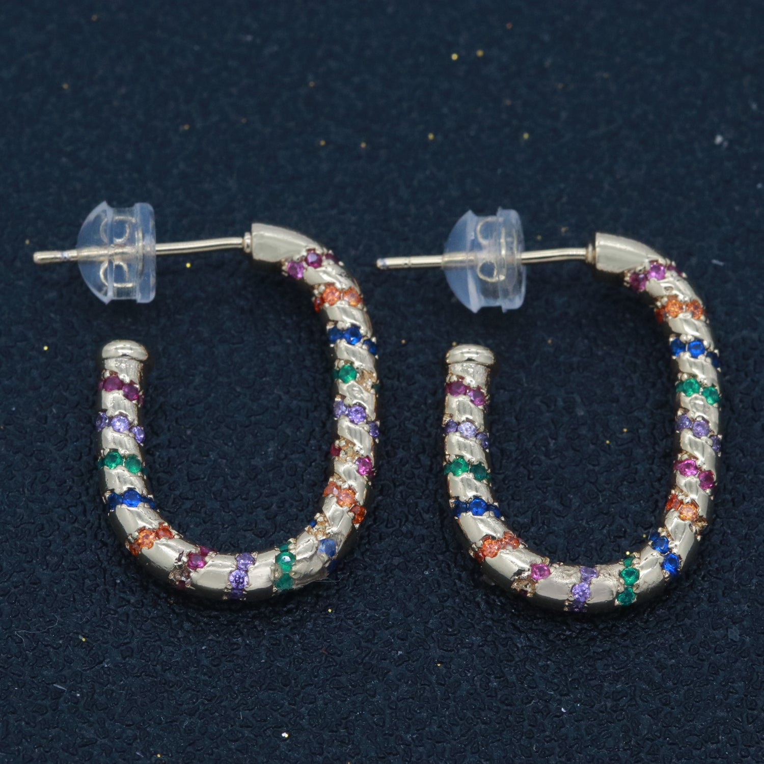 Colorful Cz Hoop Earring Multi Color Cz Hoop Earring for Statement Jewelry Christmas Gift - DLUXCA