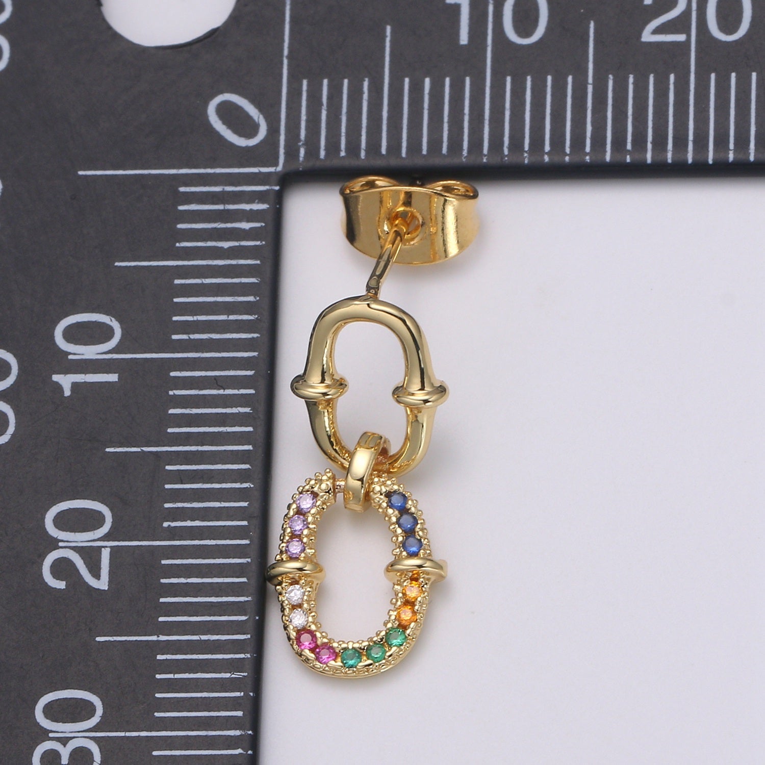 Double Eternity Design 24K Gold Multi Color Pave Cz Stud Earring, Simplicity Rolo Metro Design Earring, , Q-540 - DLUXCA