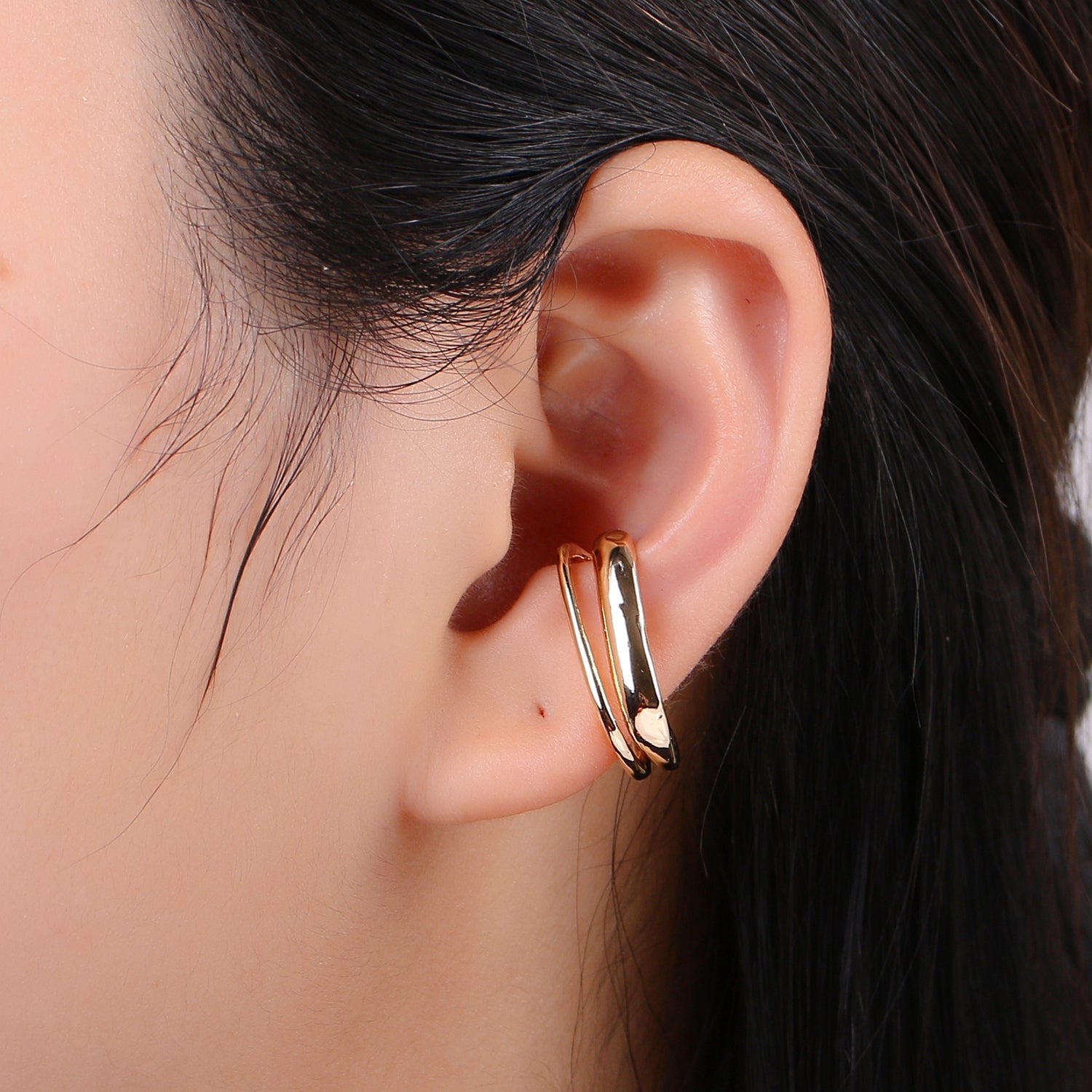 1Pair 18K gold Non Pierced Earring, Double Curb Earring, Earcuff for Cartilage, Simplicity Earring, Minimalist ear cuff, EARR-1397 - DLUXCA