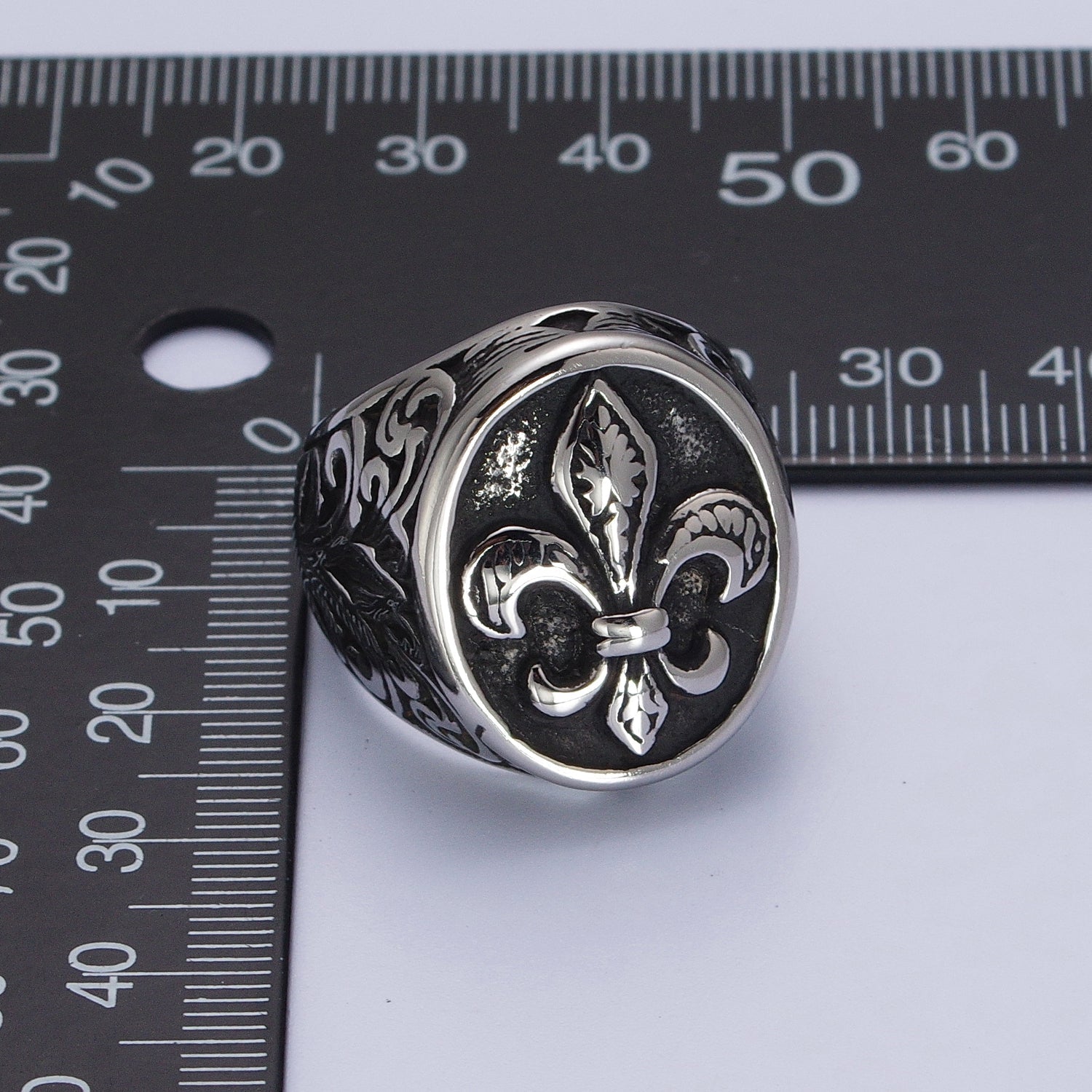 Stainless Steel Artisan Fleur De Lis Signet Ring in Gold & Silver | Y517 - Y520, Y537 - Y539 - DLUXCA