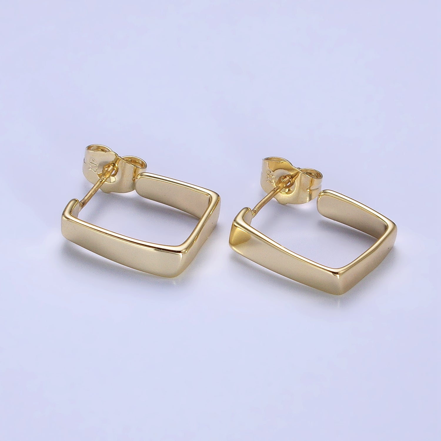 14K Gold Filled J-Shaped Rectangular Geometric Hoop Earrings | V034 - DLUXCA