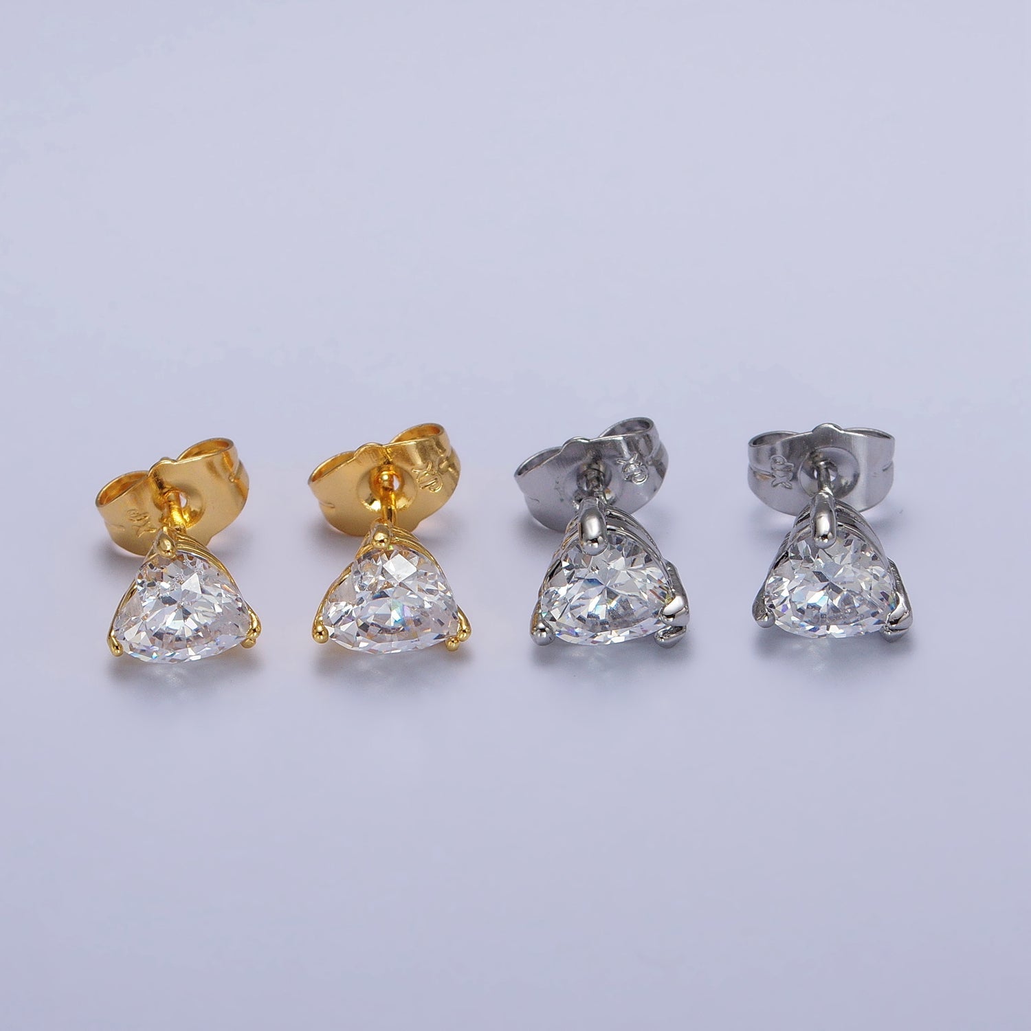 4mm, 5mm, 7mm, 8mm Clear Heart CZ Gold Stud Earrings | AB083 - AB088 - DLUXCA