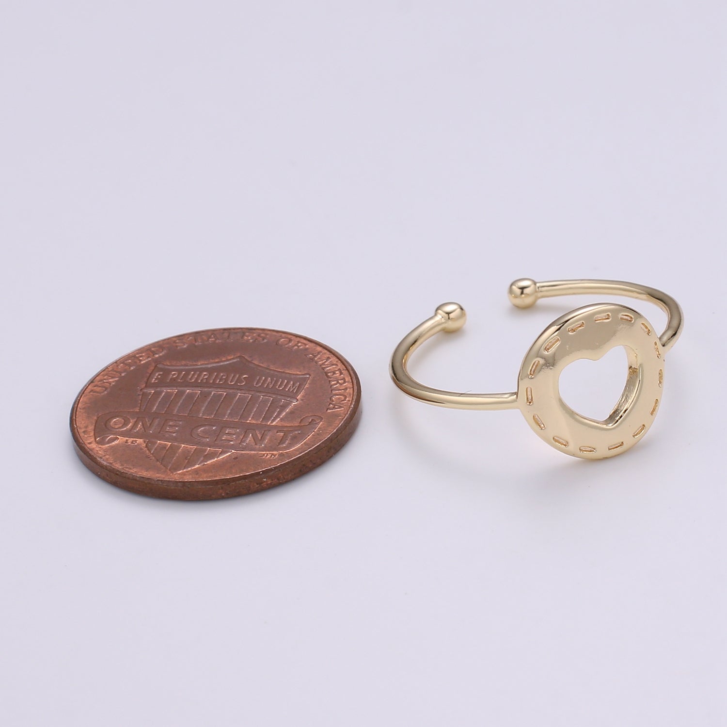 18K Gold Filled Heart Round Adjustable Ring - R264 - DLUXCA