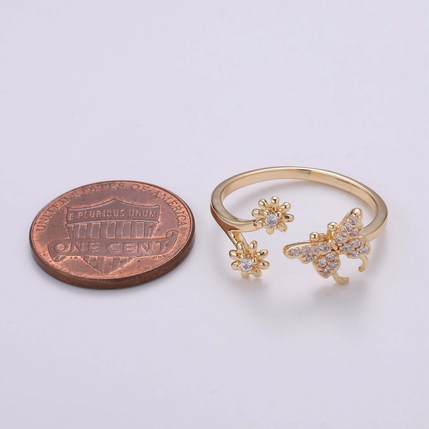 Dainty Elegant Butterfly and Flower 18K Gold Filled Adjustable Ring - R271 - DLUXCA