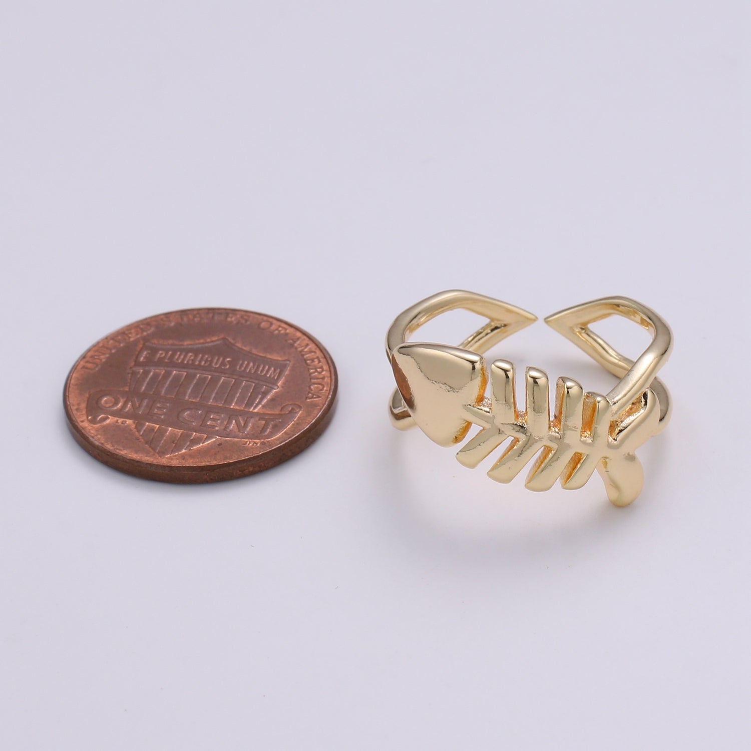 18K Gold Filled Fish Bone Adjustable Ring - R276 - DLUXCA