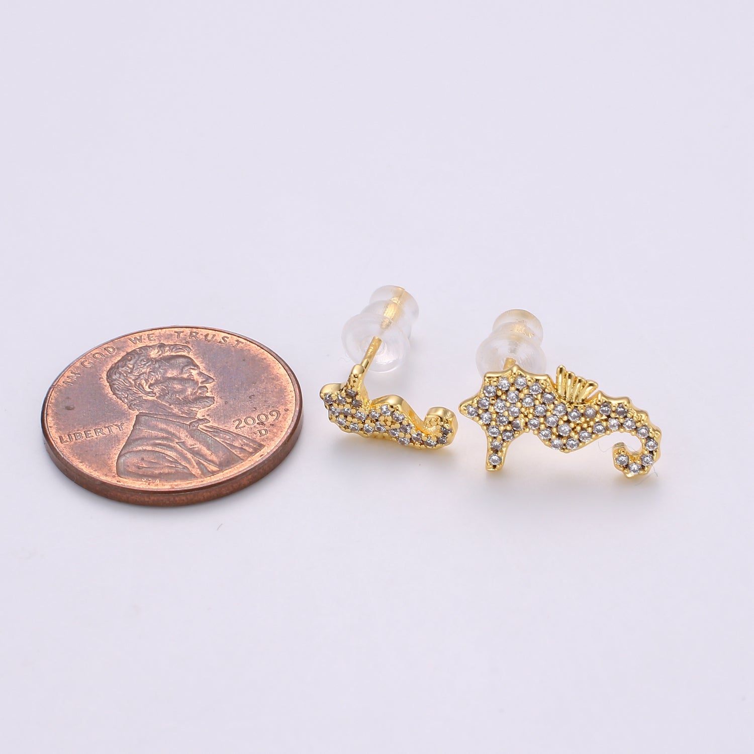 Mismatched Stud Earring Dainty Sea Horse Stud Earring, Gold Sea Horse Earring, Micro Pave Earrings Animal Studs Minimalist Stud Earrings - DLUXCA