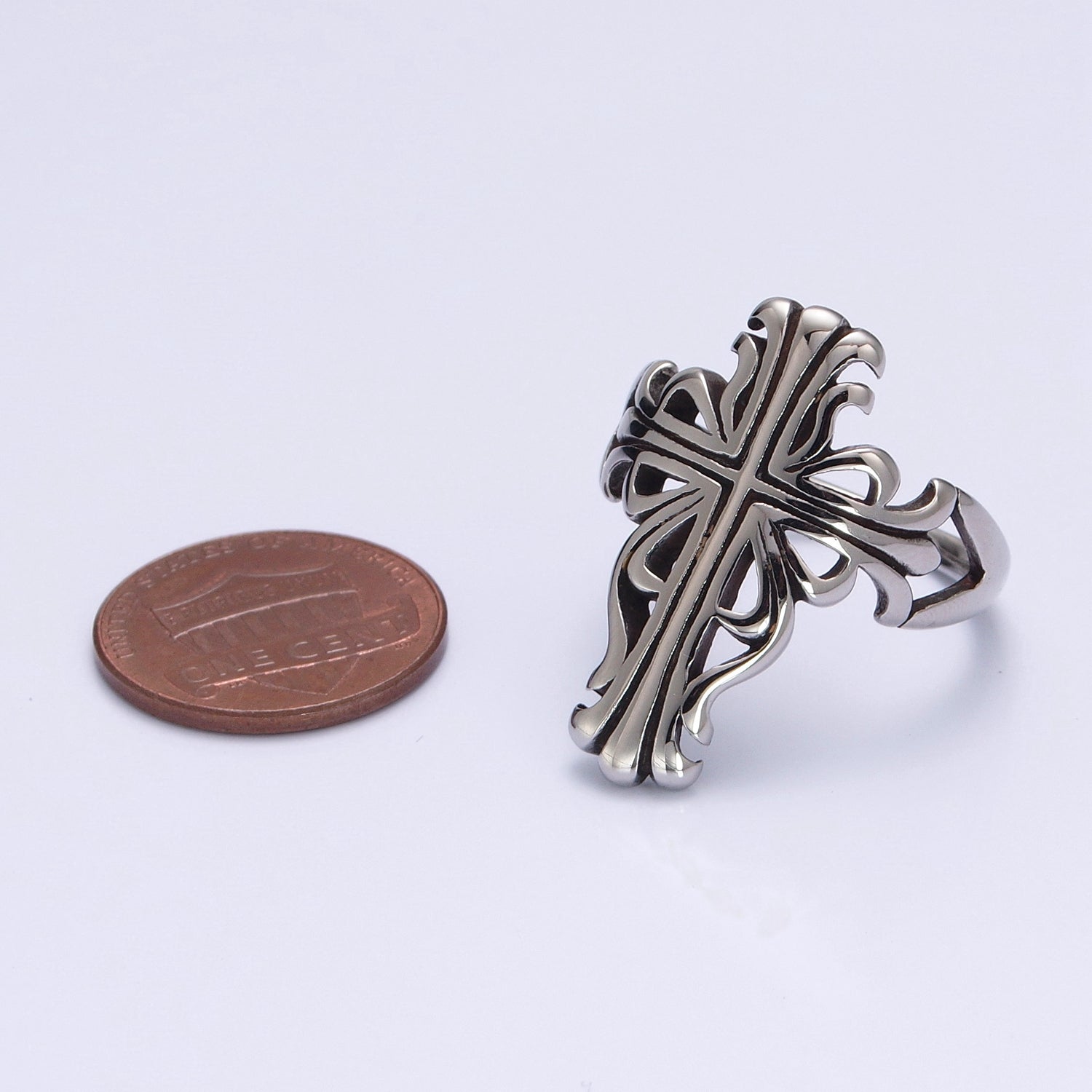 Rustic Cross Ring for Men Stainless Steel Ring Victorian Cross Inspired Chunky Ring P-380 P-381 - DLUXCA