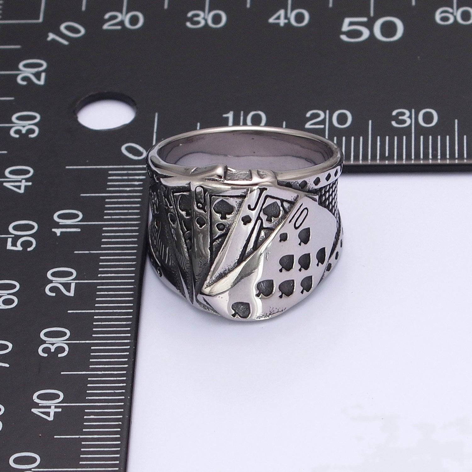 Retro Hip Hop Vegas Stainless Steel Poker Games Royal Straight Flush Casino Party Biker Ring for Men P-365 - DLUXCA