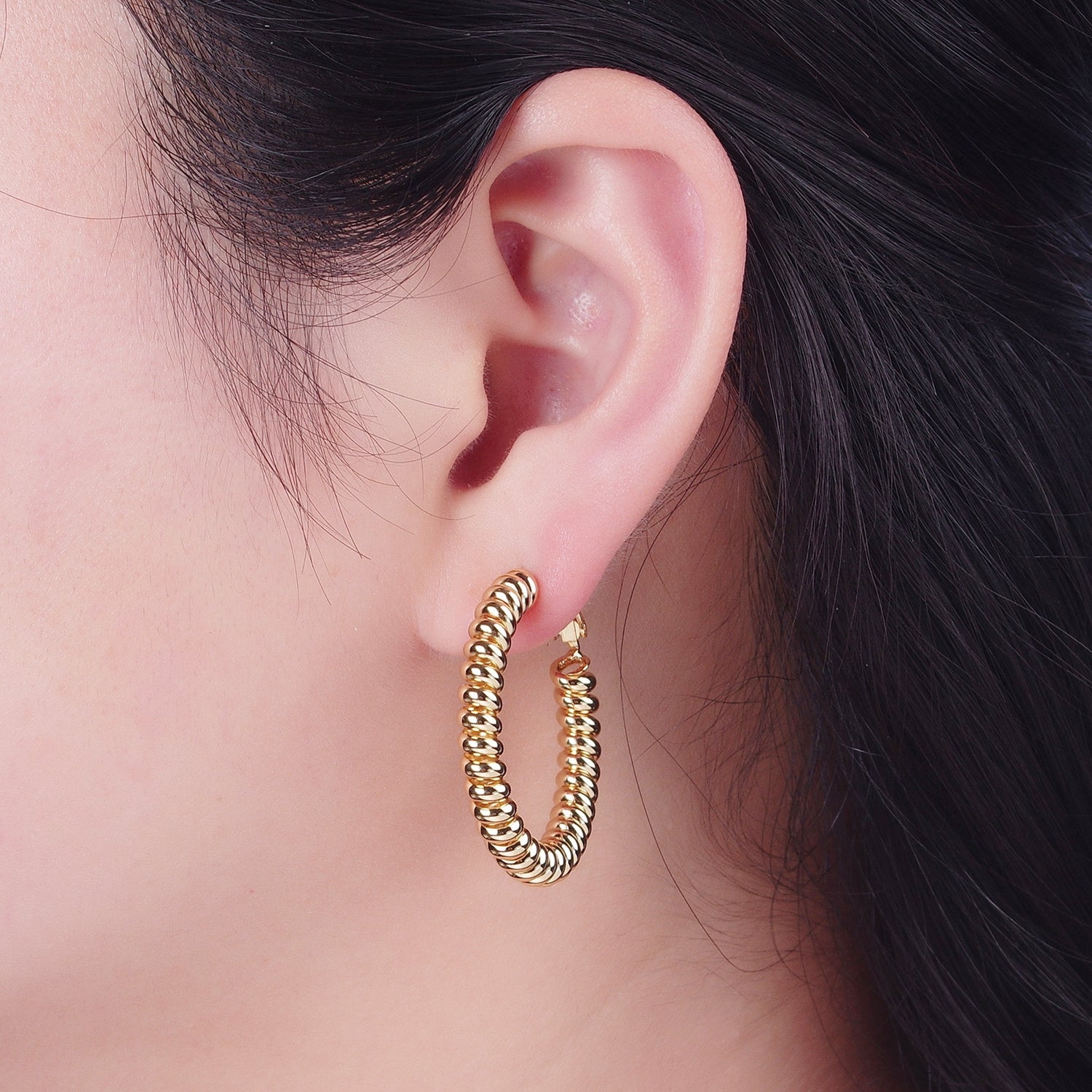 24K Gold Filled Open Spiral Cord Lever Back Hoop Earrings in Gold / Silver W-672 W-673 - DLUXCA