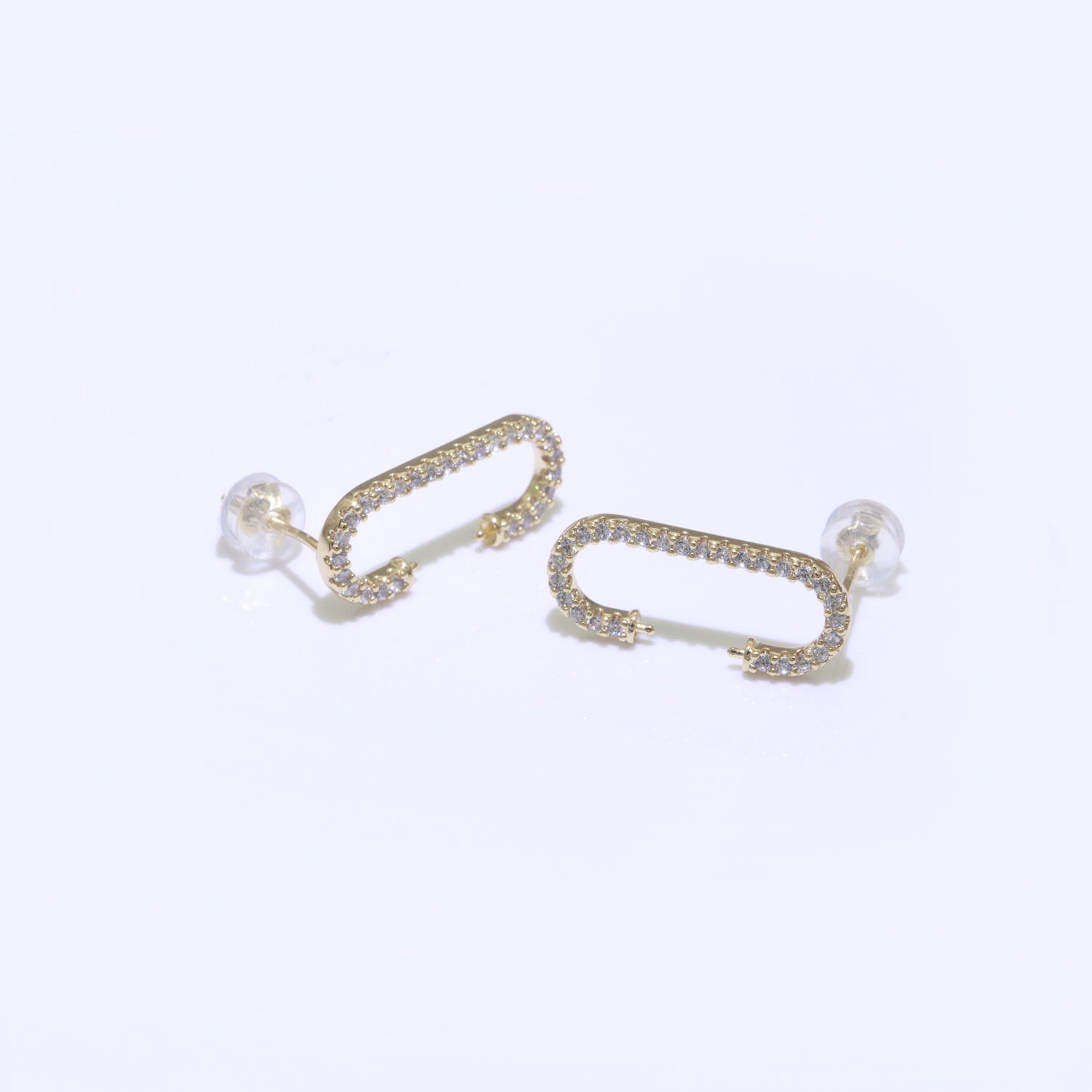 Micro Pave Clear Cz Stud Earring in Gold Filled C shaped Stud Earring - DLUXCA