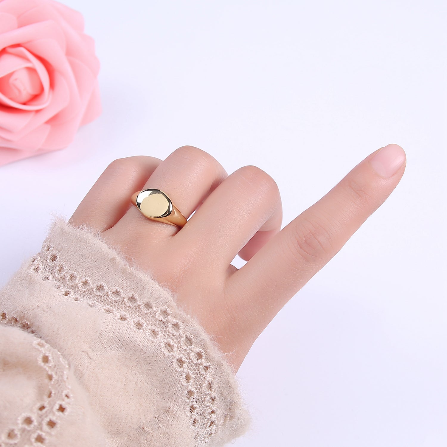 Statement 24K Gold Filled Signet Ring, Minimalist Adjustable Stackable Ring, Gift For Him Her | U470 - DLUXCA