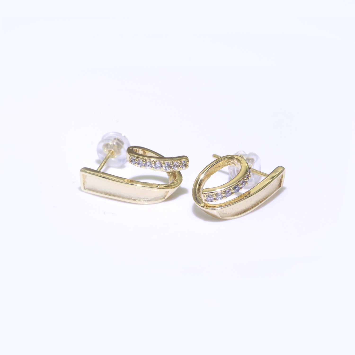 Micro Pave Clear Cz Stud Earring in Gold Filled Twist Stud Earring - DLUXCA