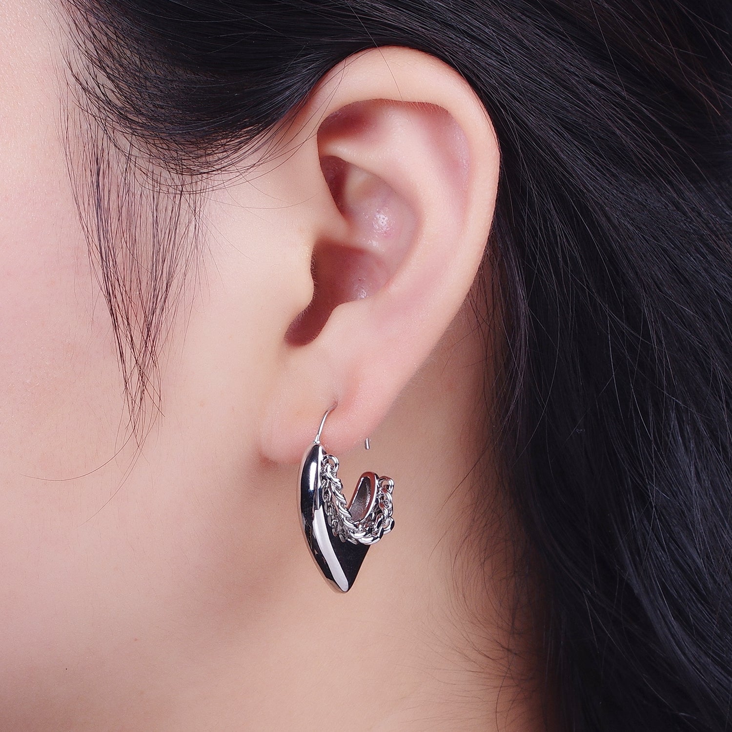 24K Gold Filled Geometric Hanging Heart Earring Open Hoop Stud Earrings in Gold Silver | G102 G105 - DLUXCA