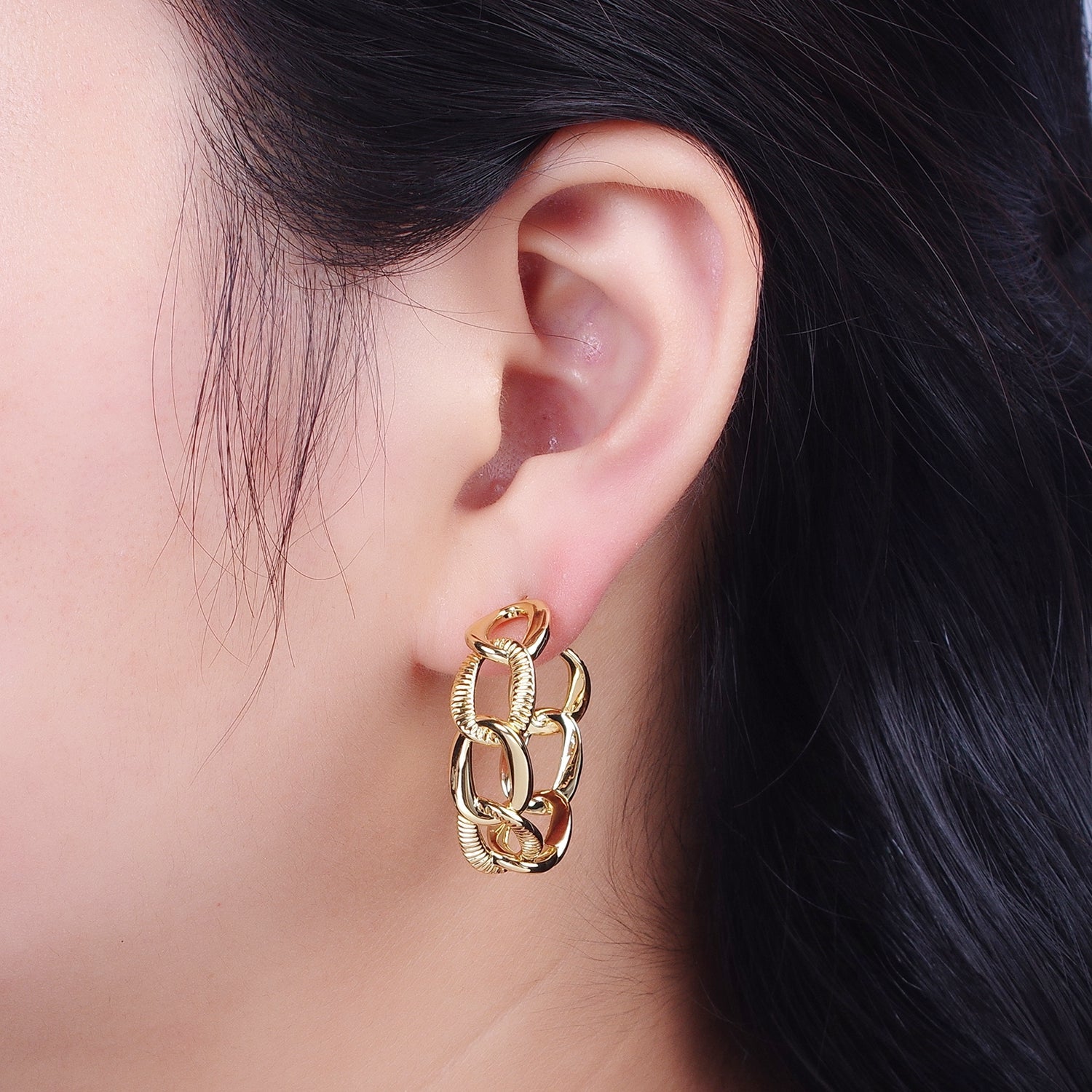 14k Gold Filled Link Chain Hoop Earring 30mm Hoops Earrings Silver Earring | G-004 G-024 - DLUXCA