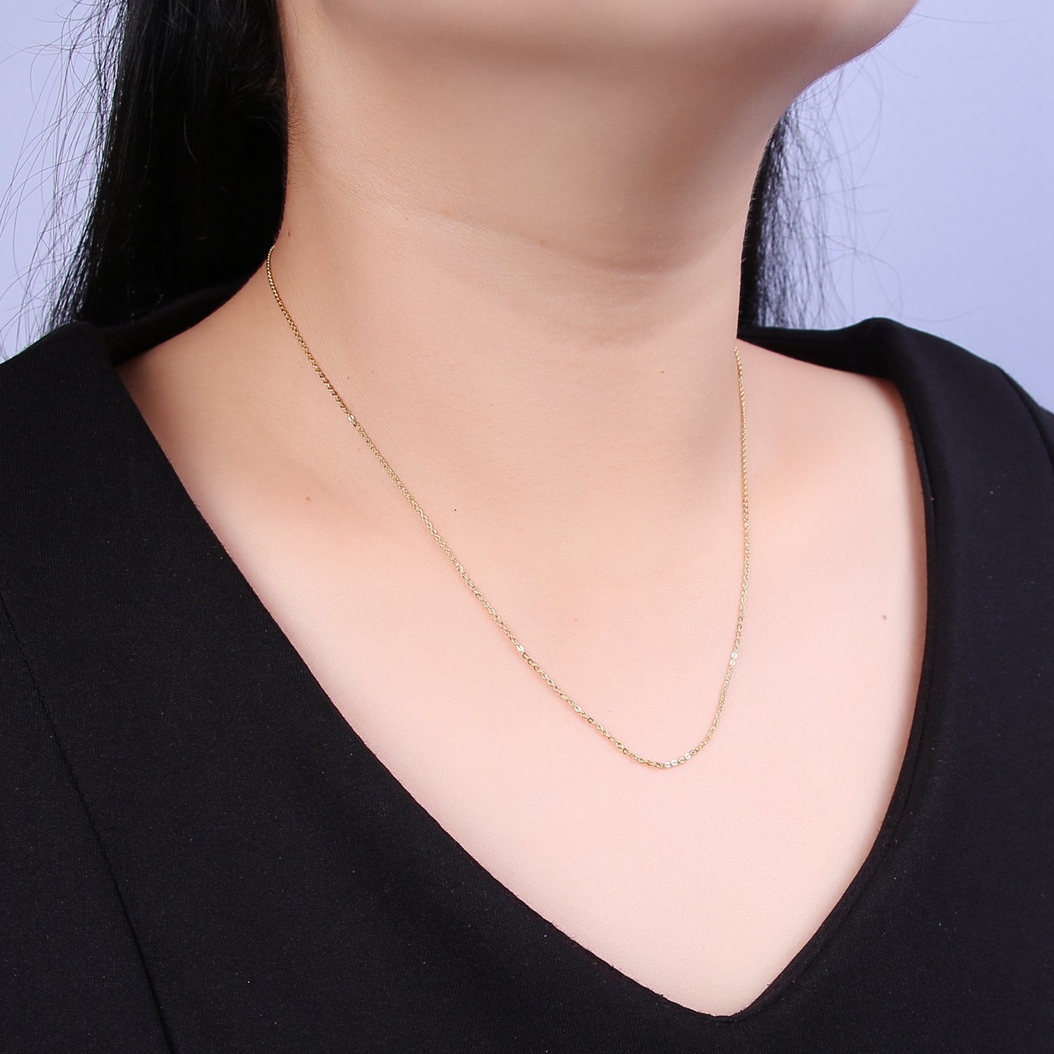19" Adjustable Necklace ready to wear 24k Gold Filled Flat Cable Chain Necklace Dainty Chain For Jewelry Making with Pendant Charm WA-737 - DLUXCA