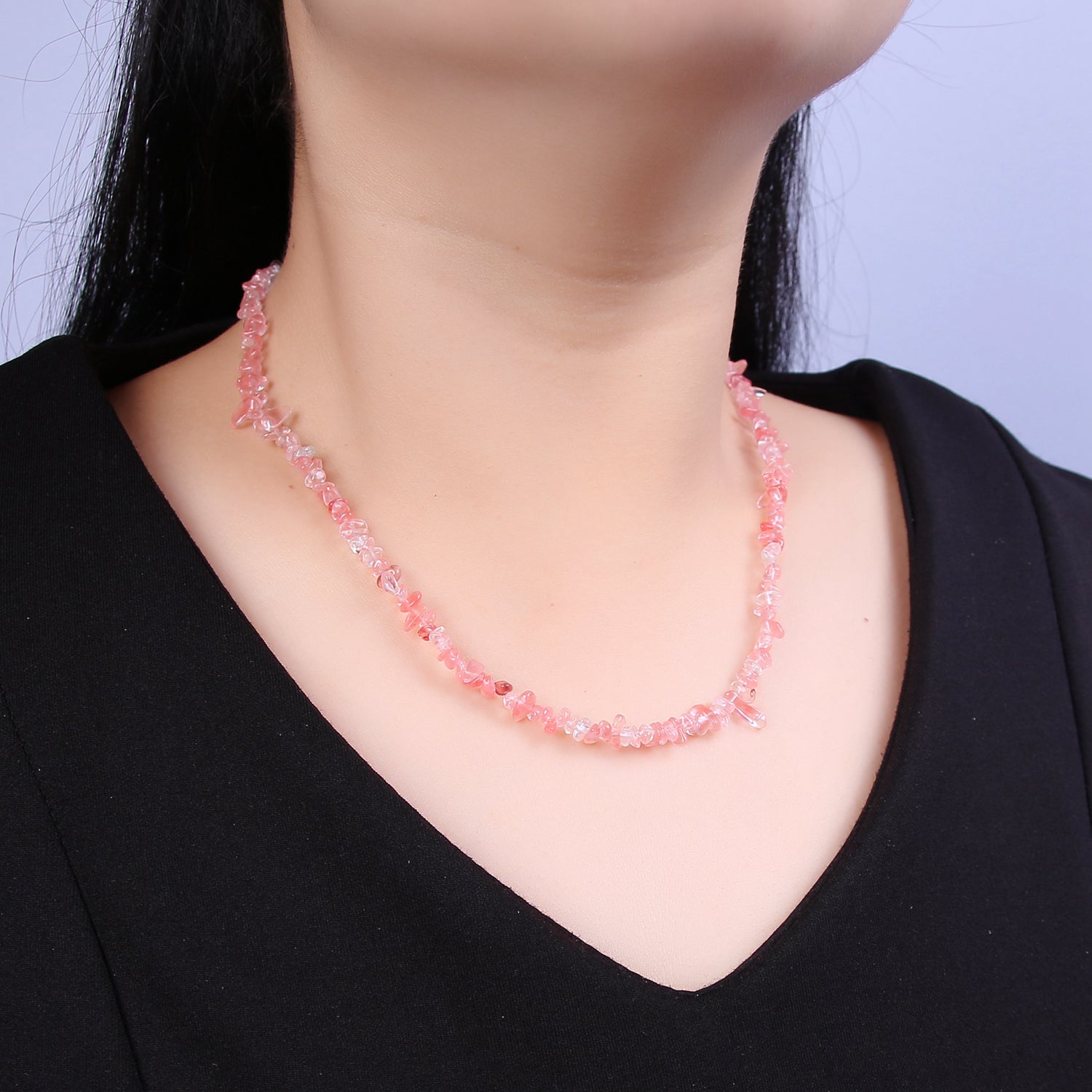 17.7 Inch Natural Watermelon Quartz Crystal Stone Bead Necklace with 2" Extender WA-634 - DLUXCA