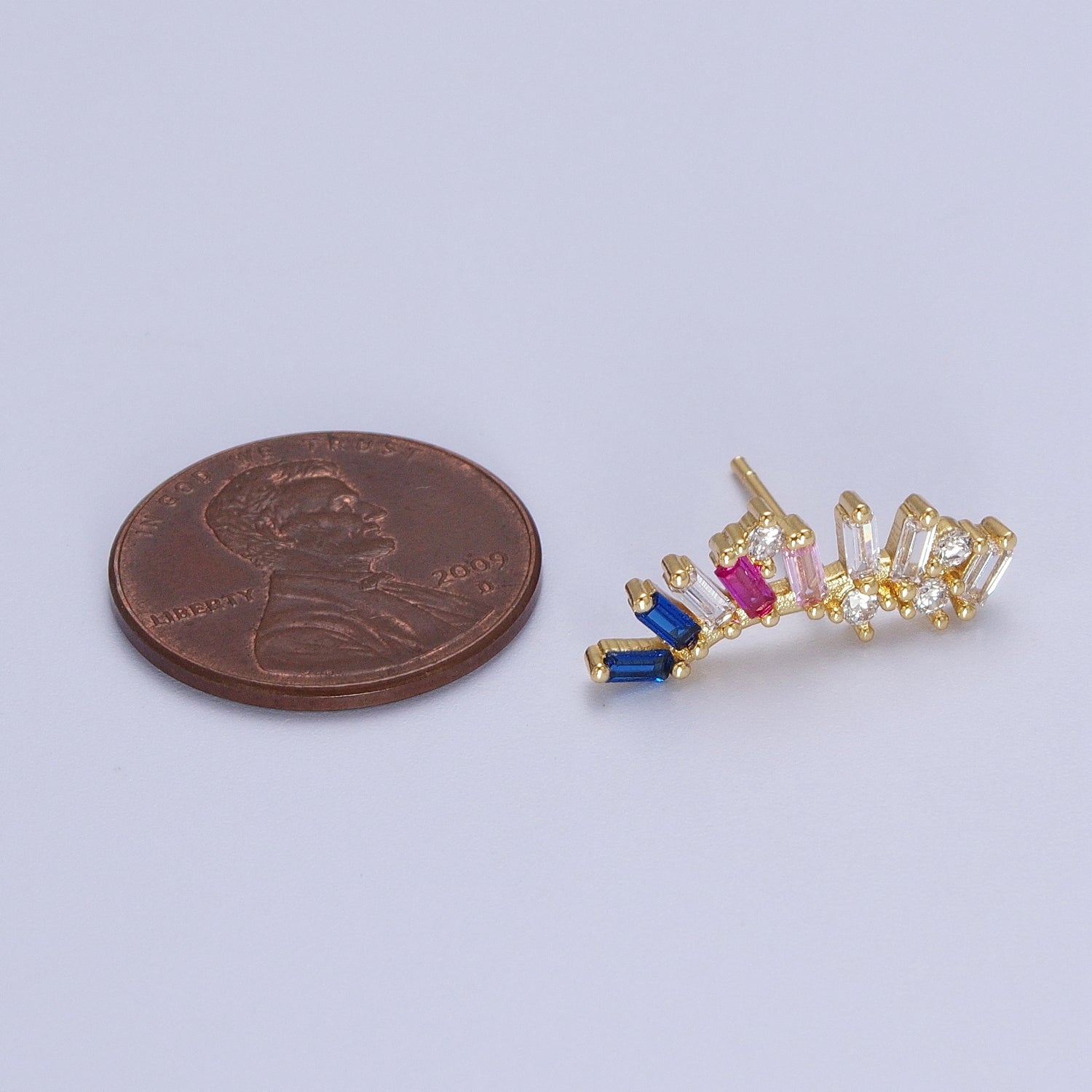 Minimalist Multicolor Baguette Geometric Shooting Star Gold Stud Earrings | Y271 - DLUXCA