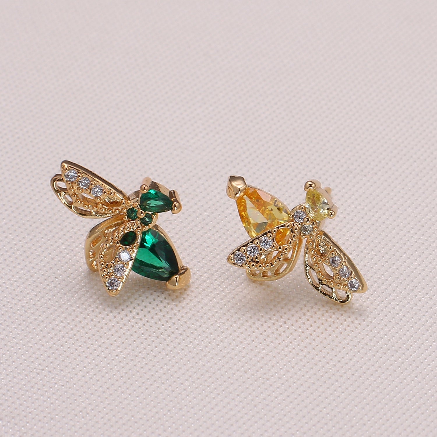 Dainty Gold Plated Two Color Pair Wasp Stud Earring CZ Animal Bug Nature Lover Earring Jewelry GP-1042 - DLUXCA
