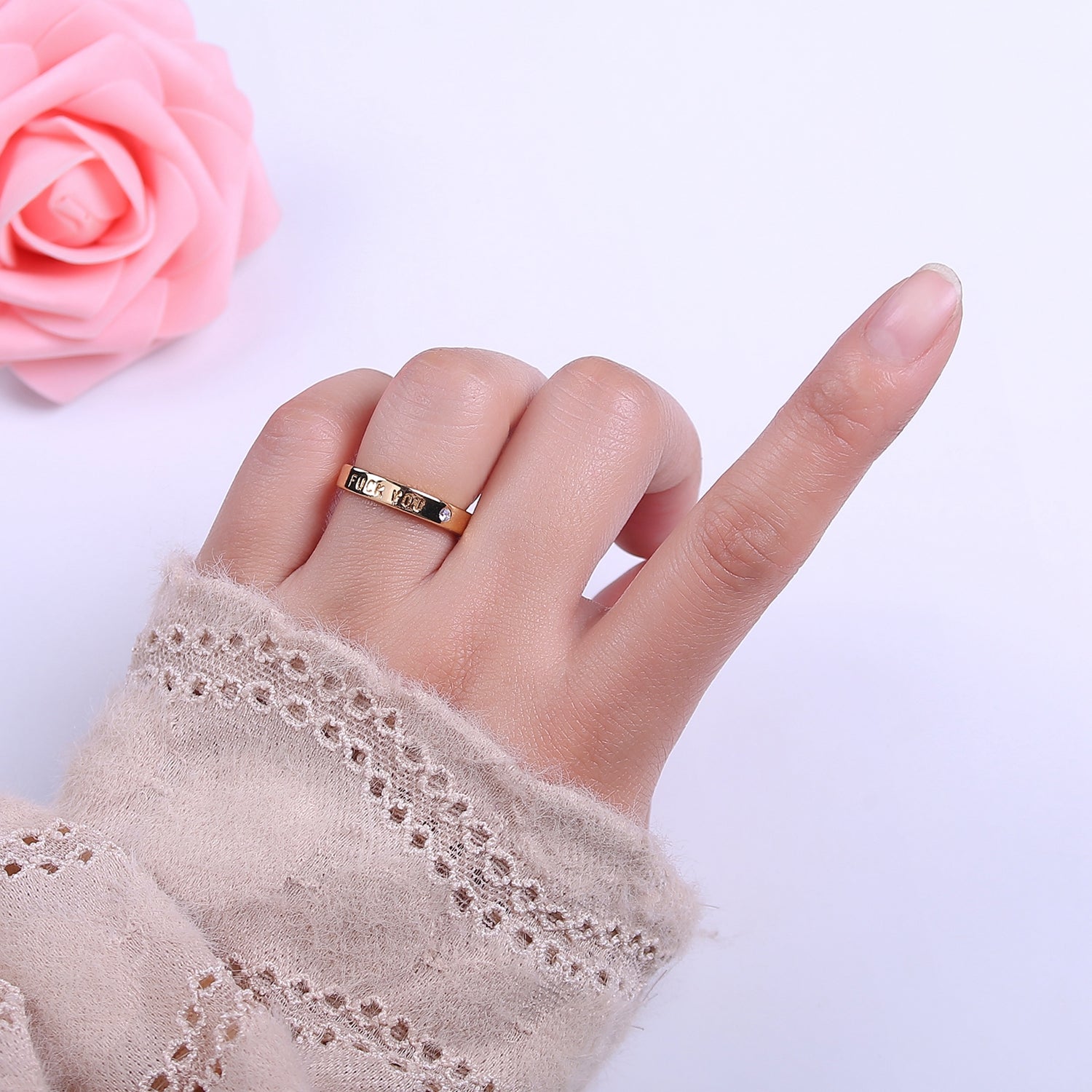 Dainty Gold Fuck You Ring Statement Strong Word Women ring FU f*ck S-458 - DLUXCA