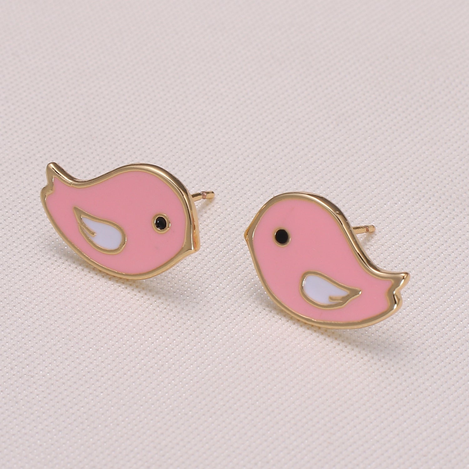 Tiny Pink Twitter Bird Studs Earring Gold Plated Dainty Cute Bird Animal Earring Jewelry GP-1035 - DLUXCA