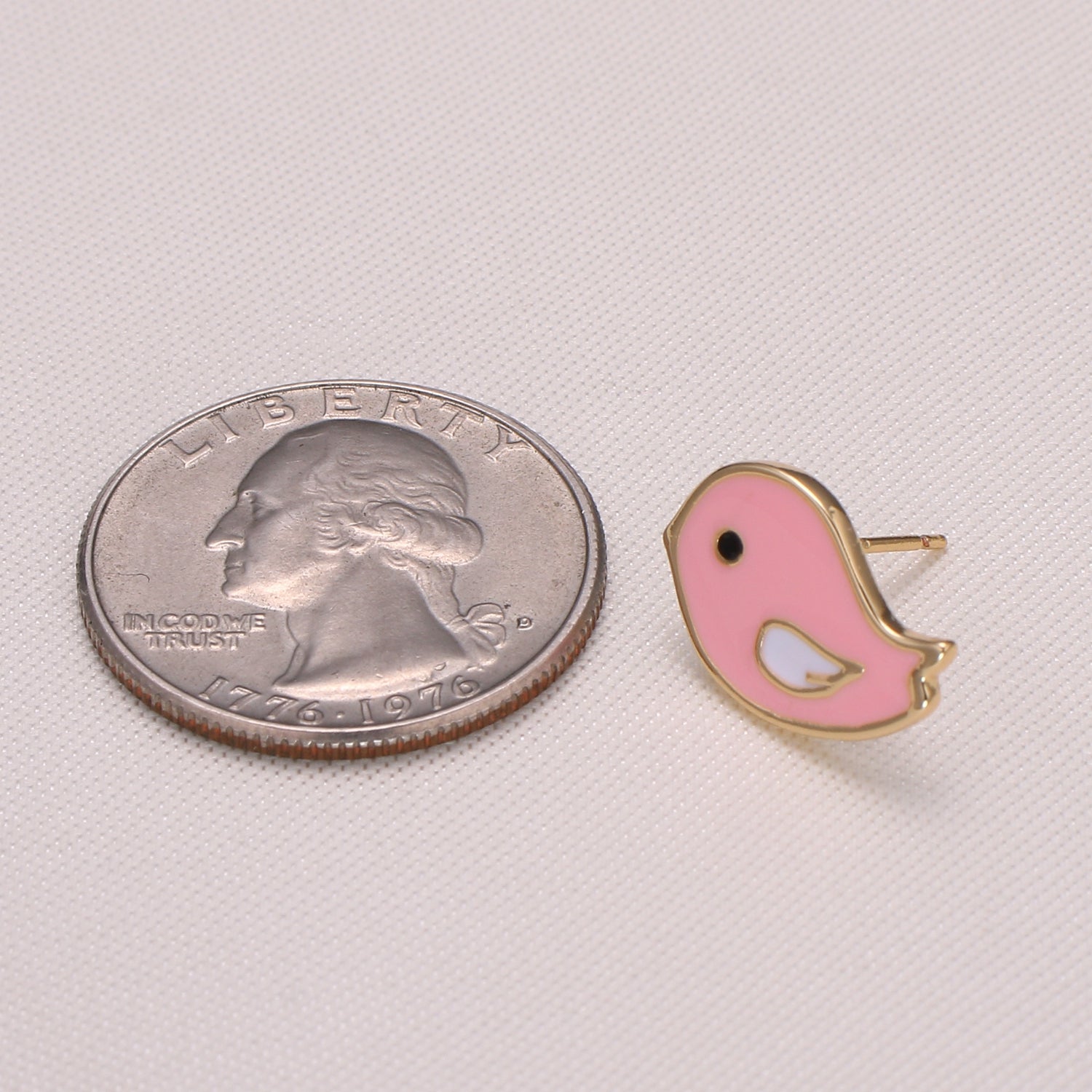 Tiny Pink Twitter Bird Studs Earring Gold Plated Dainty Cute Bird Animal Earring Jewelry GP-1035 - DLUXCA