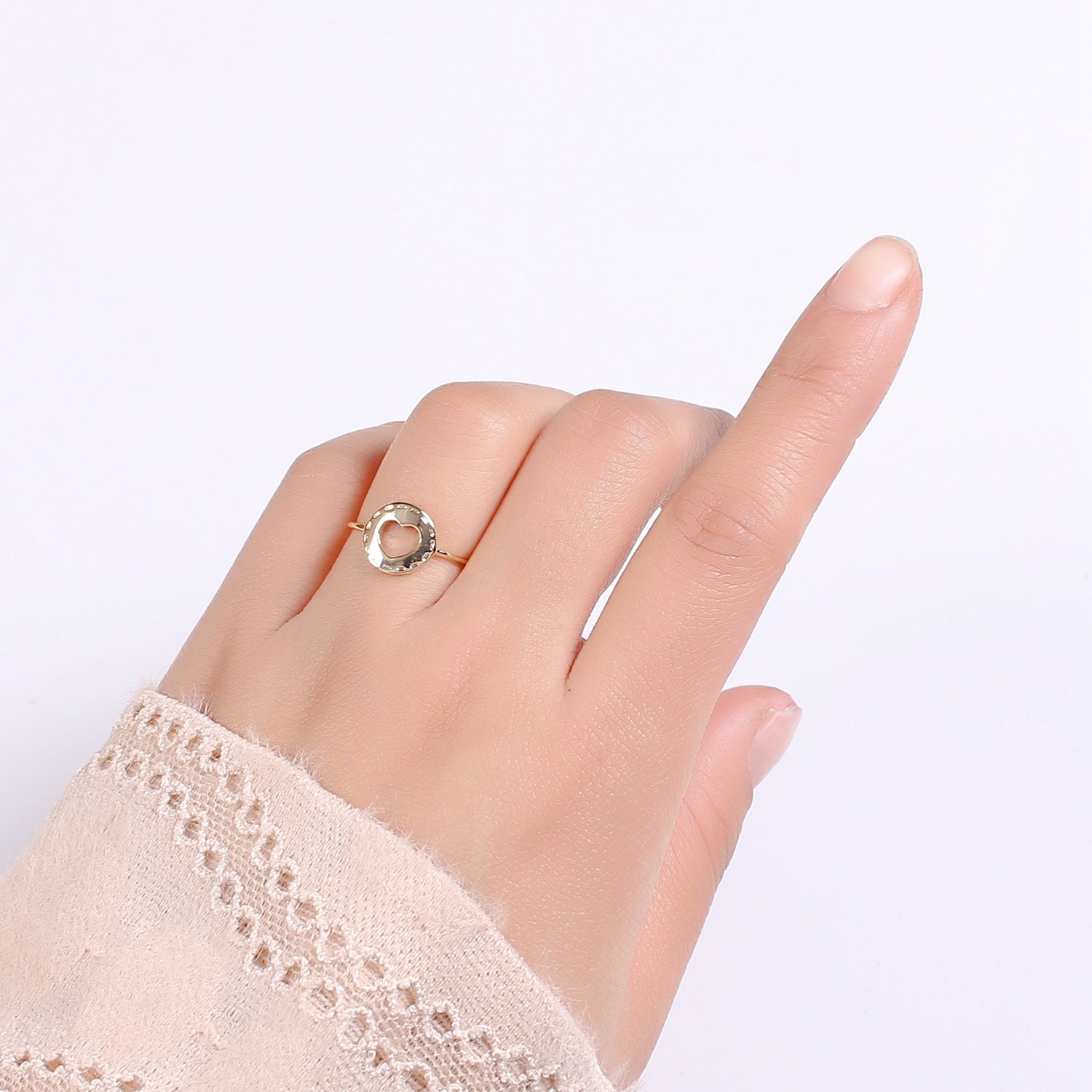 18K Gold Filled Heart Round Adjustable Ring - R264 - DLUXCA