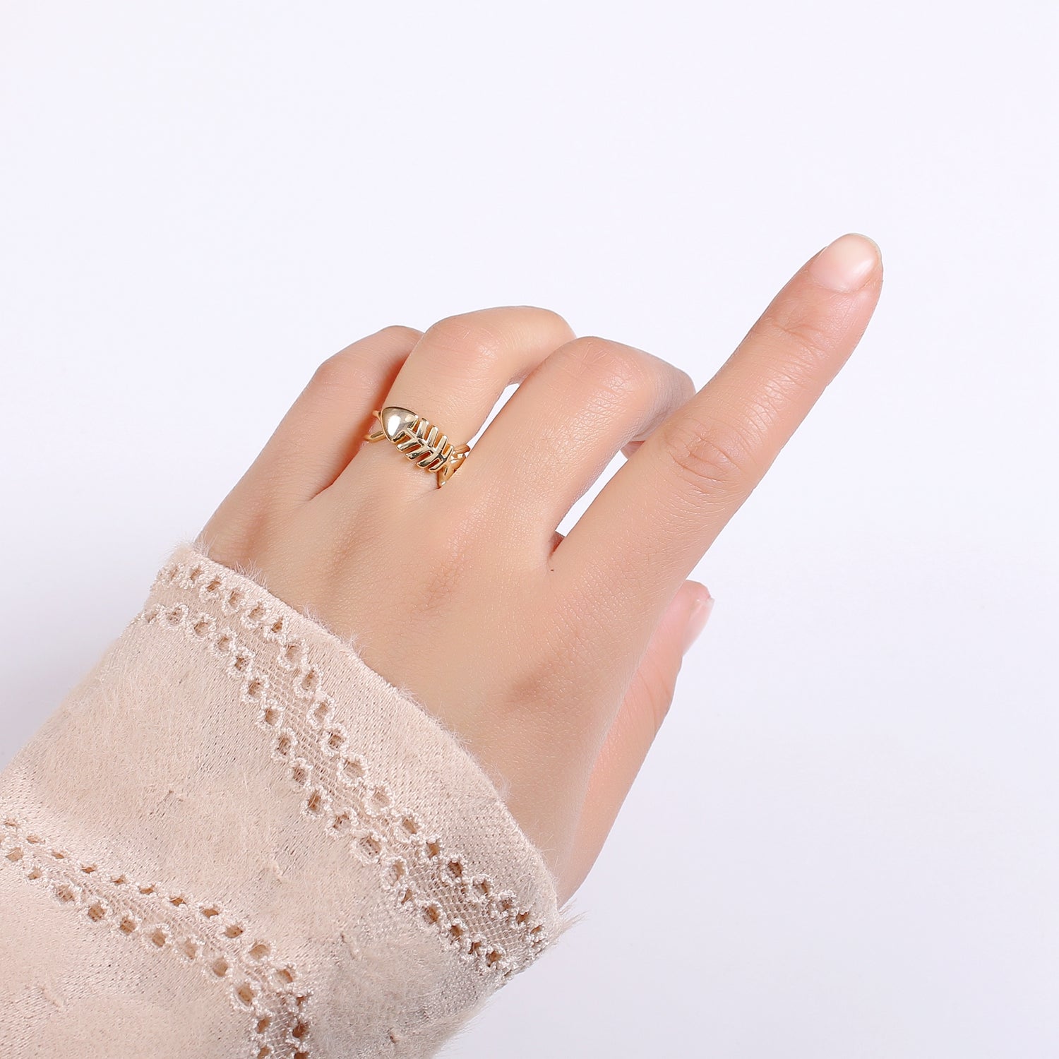 18K Gold Filled Fish Bone Adjustable Ring - R276 - DLUXCA