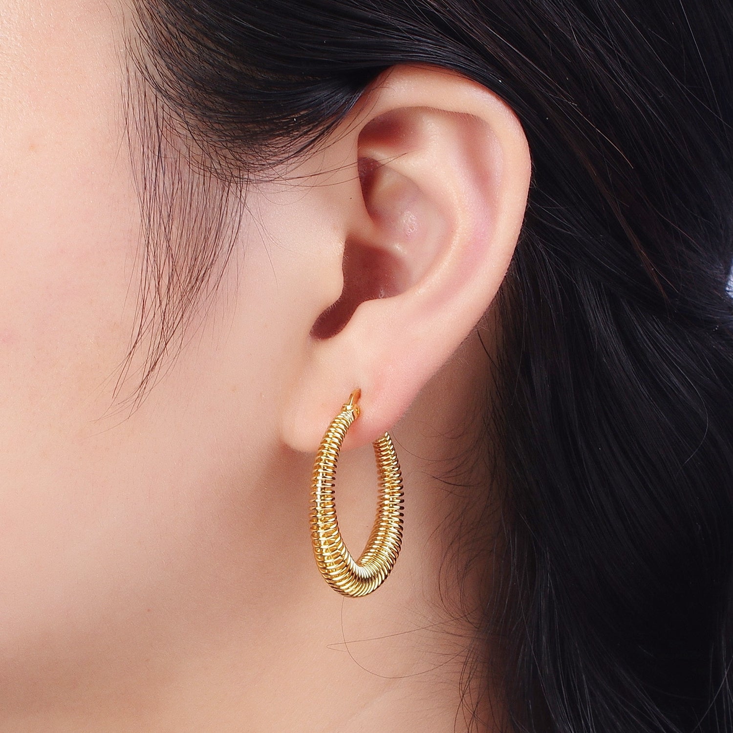 Gold Round Spiral Hoop Earring Statement Hoop Earrings Gold Rhombus Coil Earring G-398 - DLUXCA