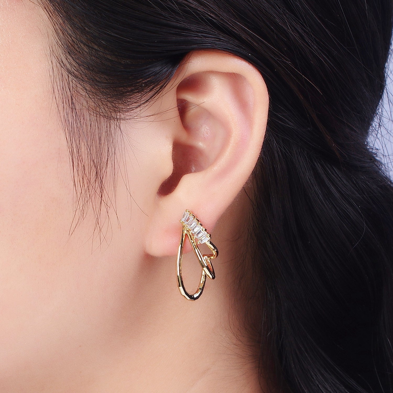 Fancy Baguette Stud Earring for Women Jewelry G-364 - DLUXCA