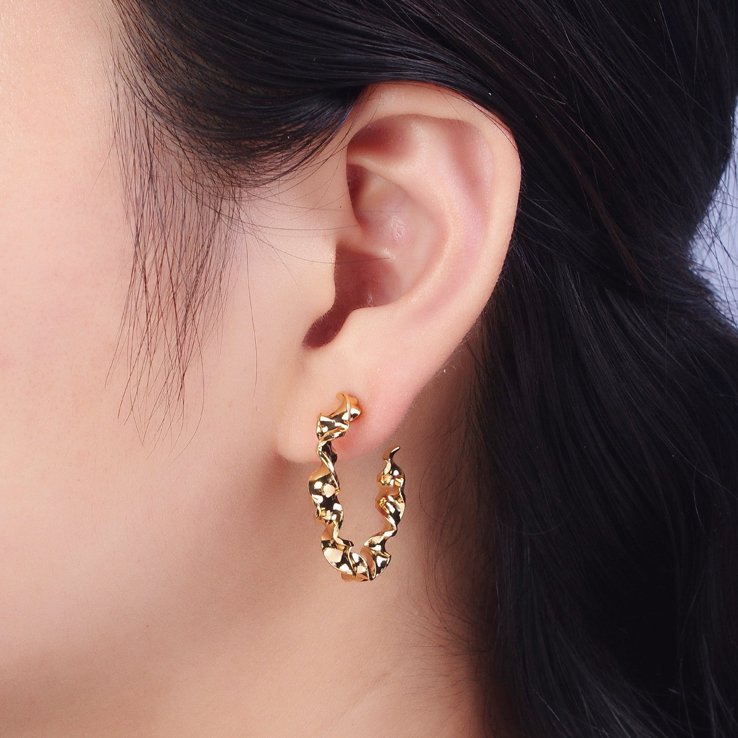 Modern Gold Hoop Earrings, Gold Hoops, Bold Hoop Earrings, Twisted Hoop Earrings, Dainty Hoops, Hammered Rustic Earring G-399 - DLUXCA