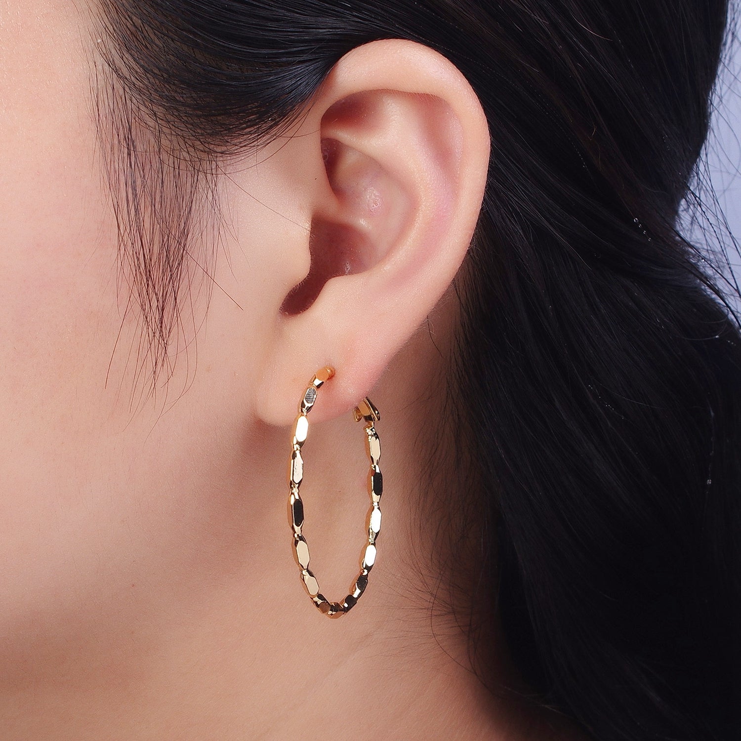 Gold Beaded Hoop Earring for Woman Minimalist Jewelry Inspired G-436 - DLUXCA