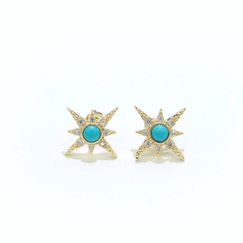 Dainty North Star Stud Cubic Zirconia Turquoise stud earrings  Dainty Gold Stud earring - DLUXCA