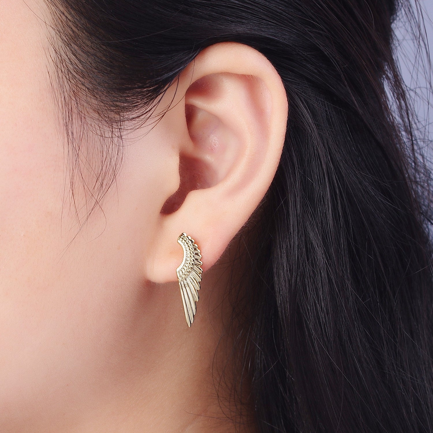 Angel Wing Earrings, Gold Hoop Earrings With Wing, Tiny Hoop Earrings, Huggie Hoop Earrings, Minimalist Jewelry G-935 - DLUXCA