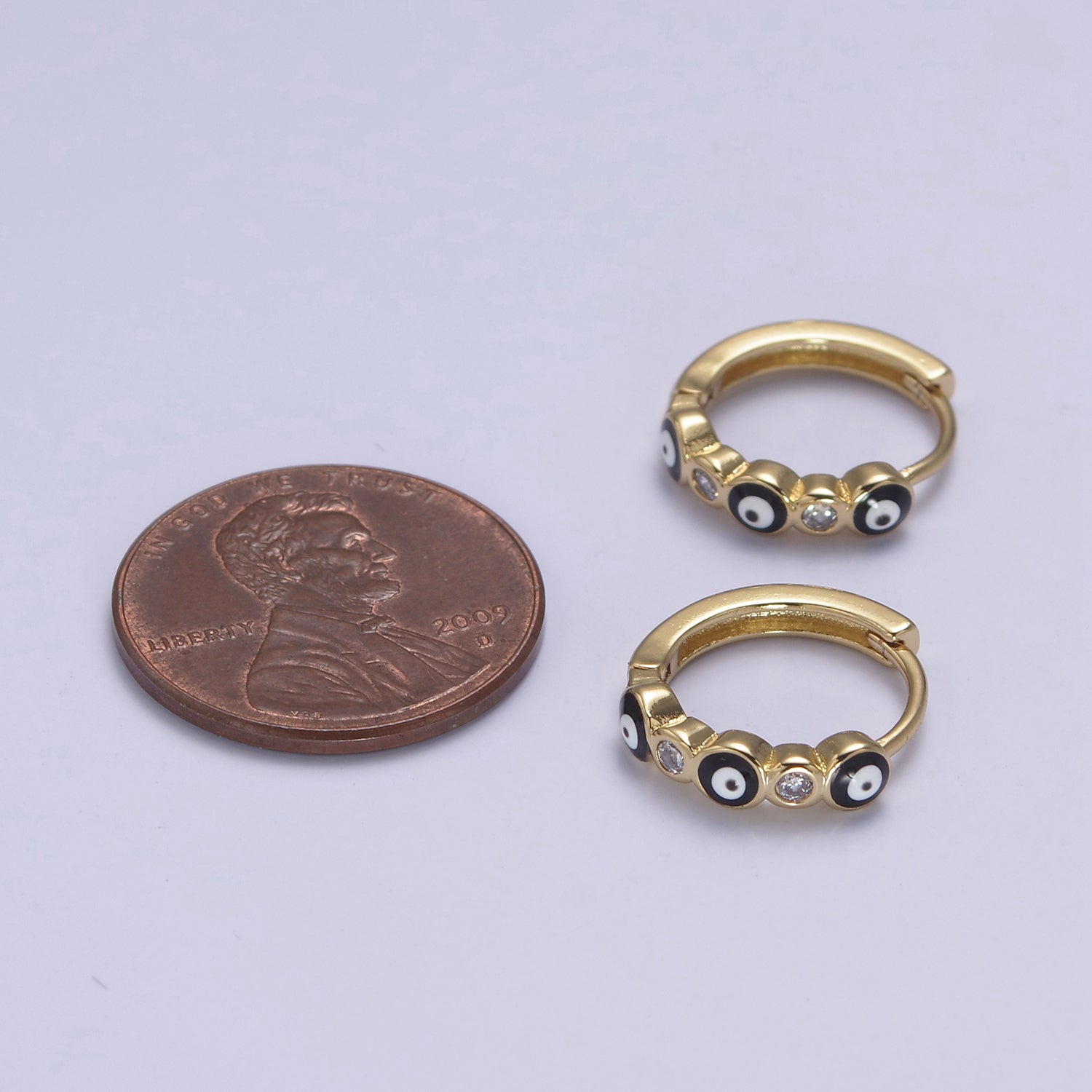 Dainty Evil Eye Hoop Earring 14mm Huggie Earring Protection Amulet Jewelry t-309 - DLUXCA