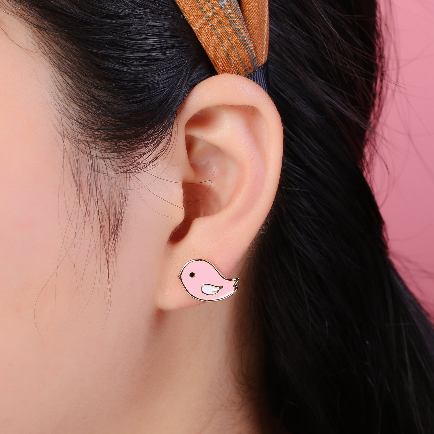 Tiny Pink Twitter Bird Studs Earring Gold Plated Dainty Cute Bird Animal Earring Jewelry GP-1035 - DLUXCA